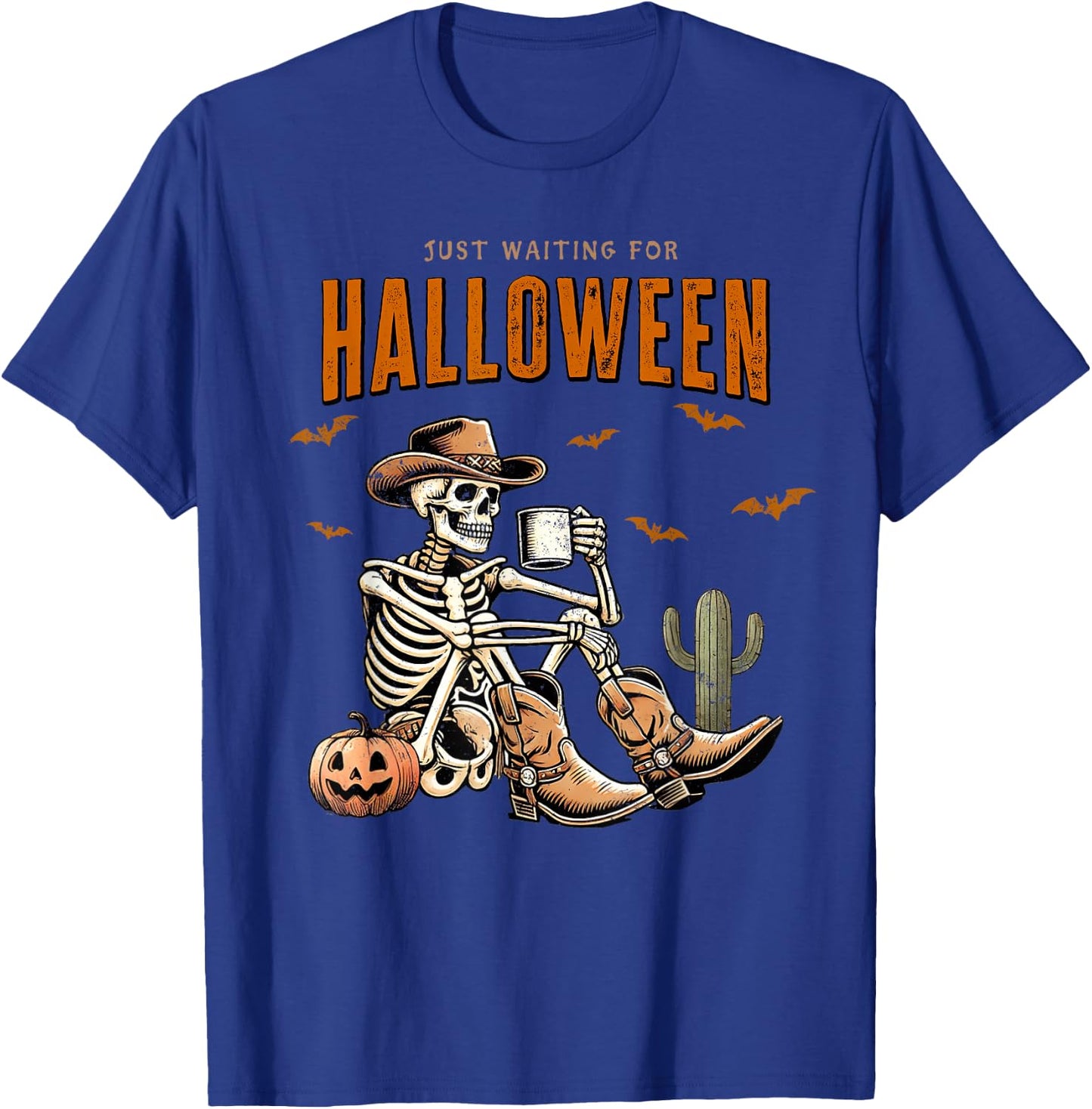 Skeleton spooky vibe summer funny just waiting for Halloween T-Shirt - T-Shirt | Royal
