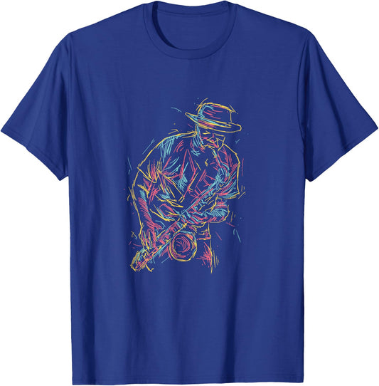 Jazz Saxophone Player Colourful Abstract Art Sax Musician Fan T-Shirt - T-Shirt | Royal