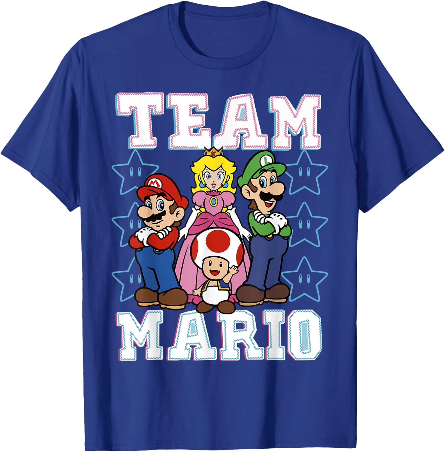 Super Mario Team Mario Group Shot Star Background Poster T-Shirt - T-Shirt | Royal
