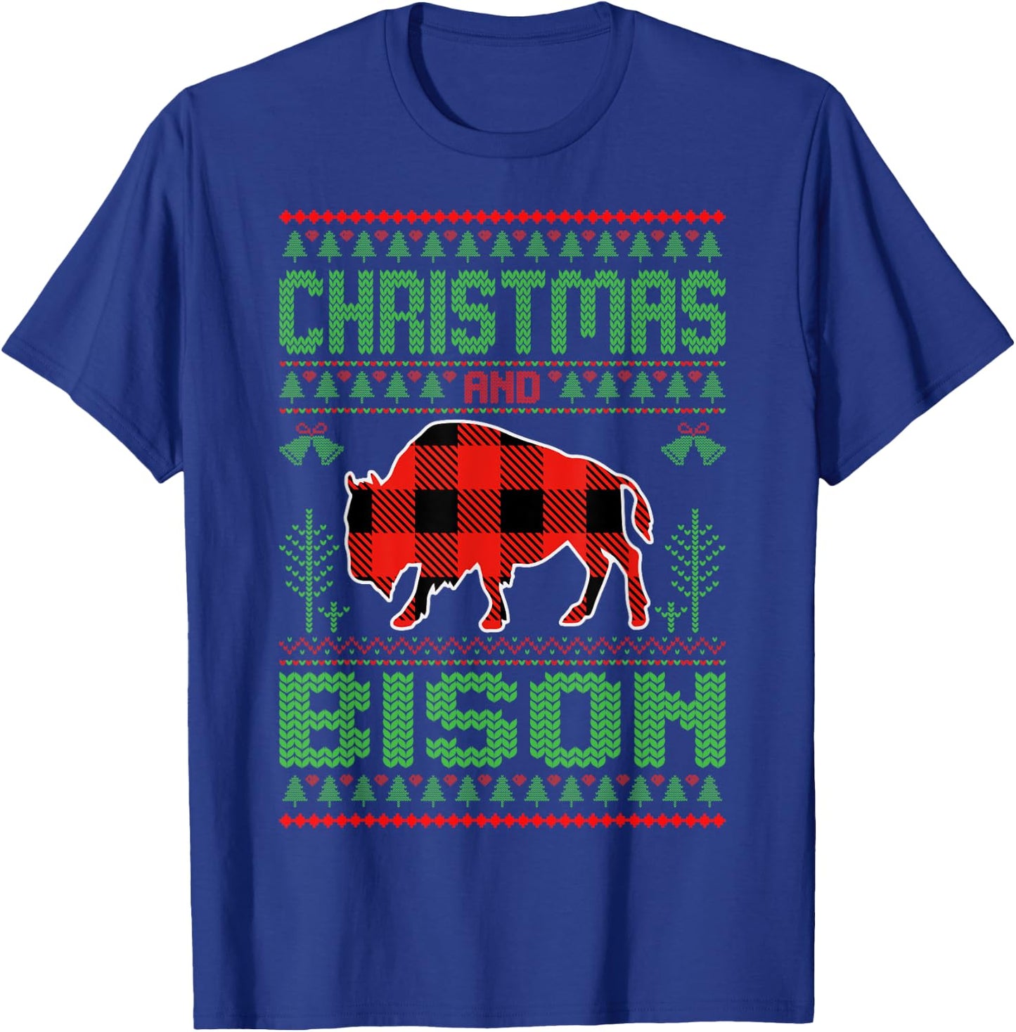 Christmas And Bison Xmas Holidays Ugly Christmas Bison T-Shirt - T-Shirt | Royal