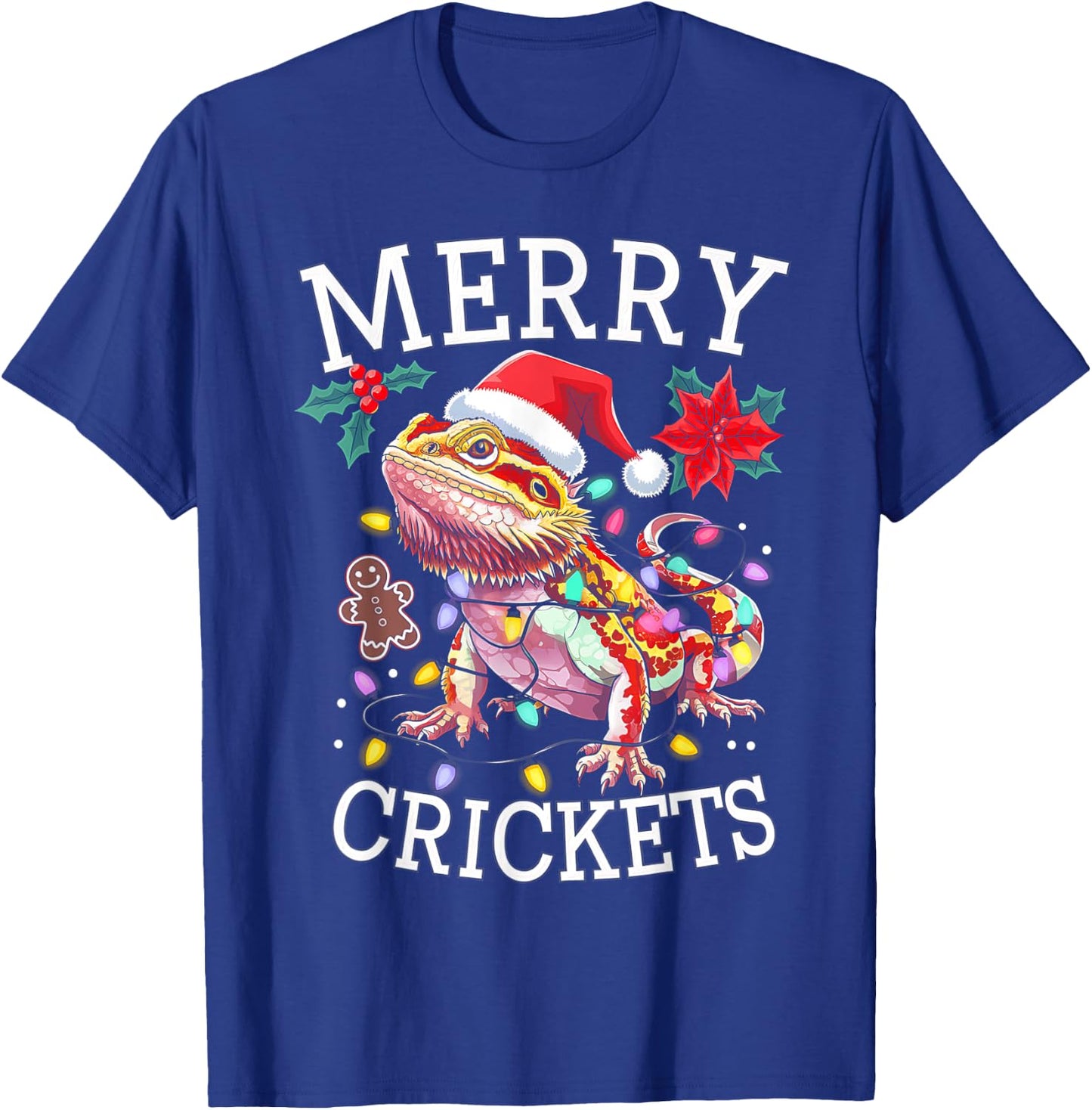 Bearded Dragon Christmas Lights Merry Crickets T-Shirt - T-Shirt | Royal