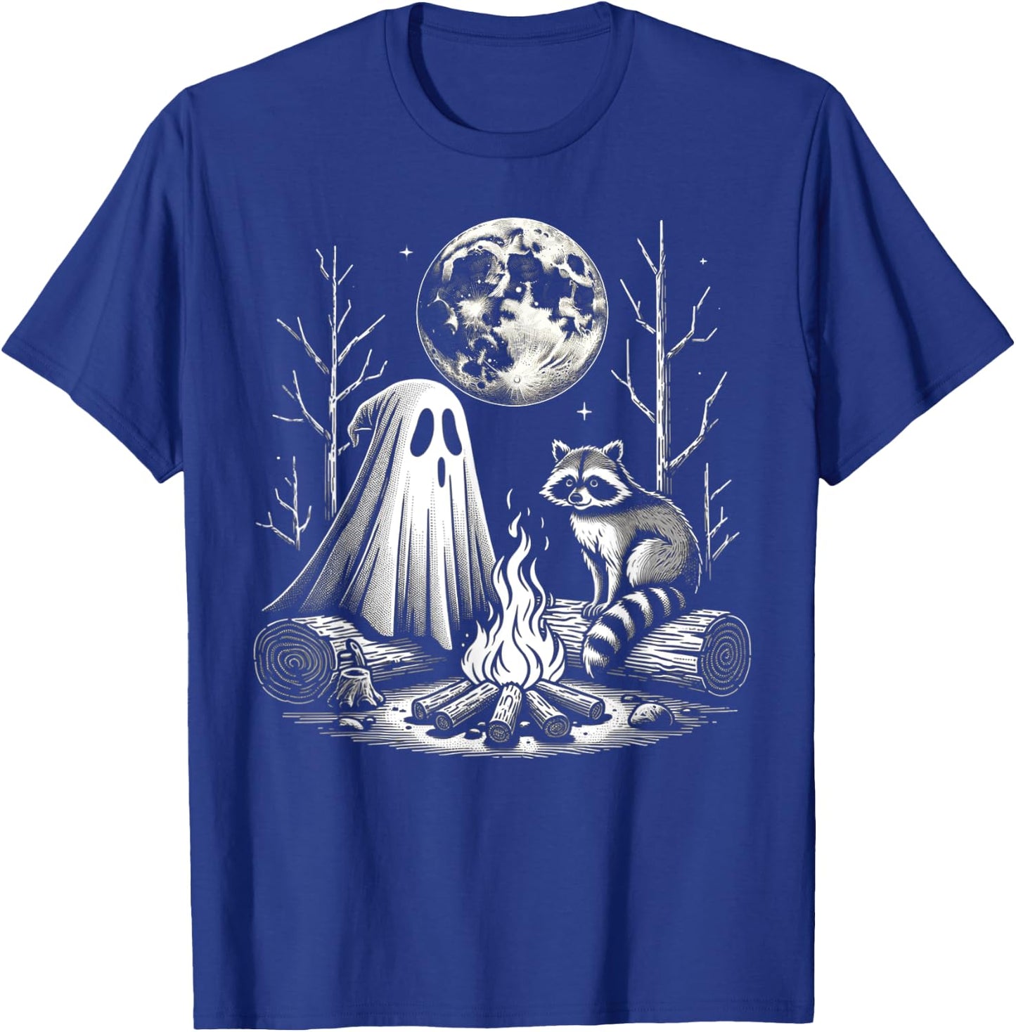 Funny Ghost With Raccoon For Campfire Lovers Halloween Vibes T-Shirt - T-Shirt | Royal