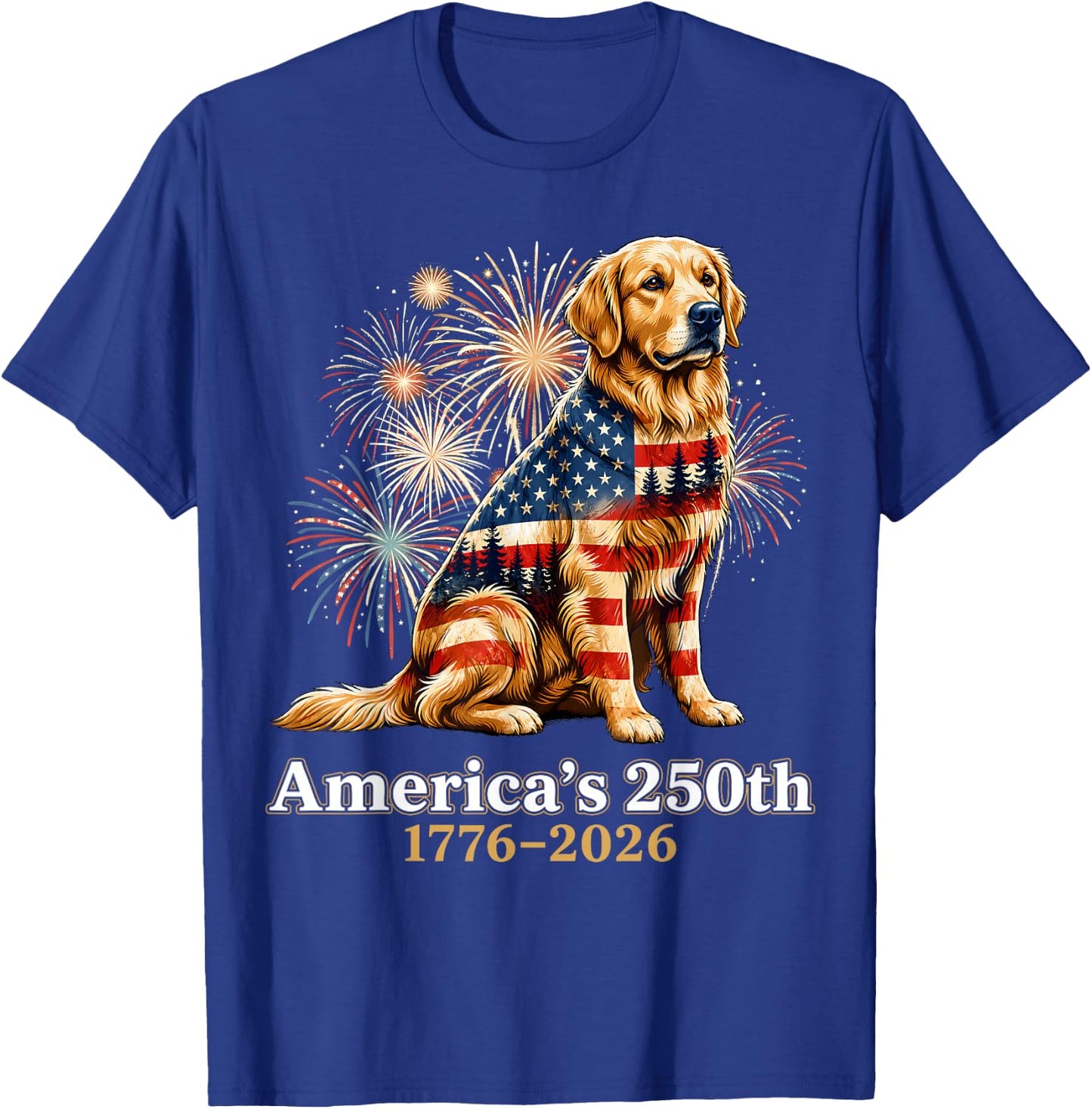 Golden Retriever Americas 250th 1776 4th of July T-Shirt - T-Shirt | Royal