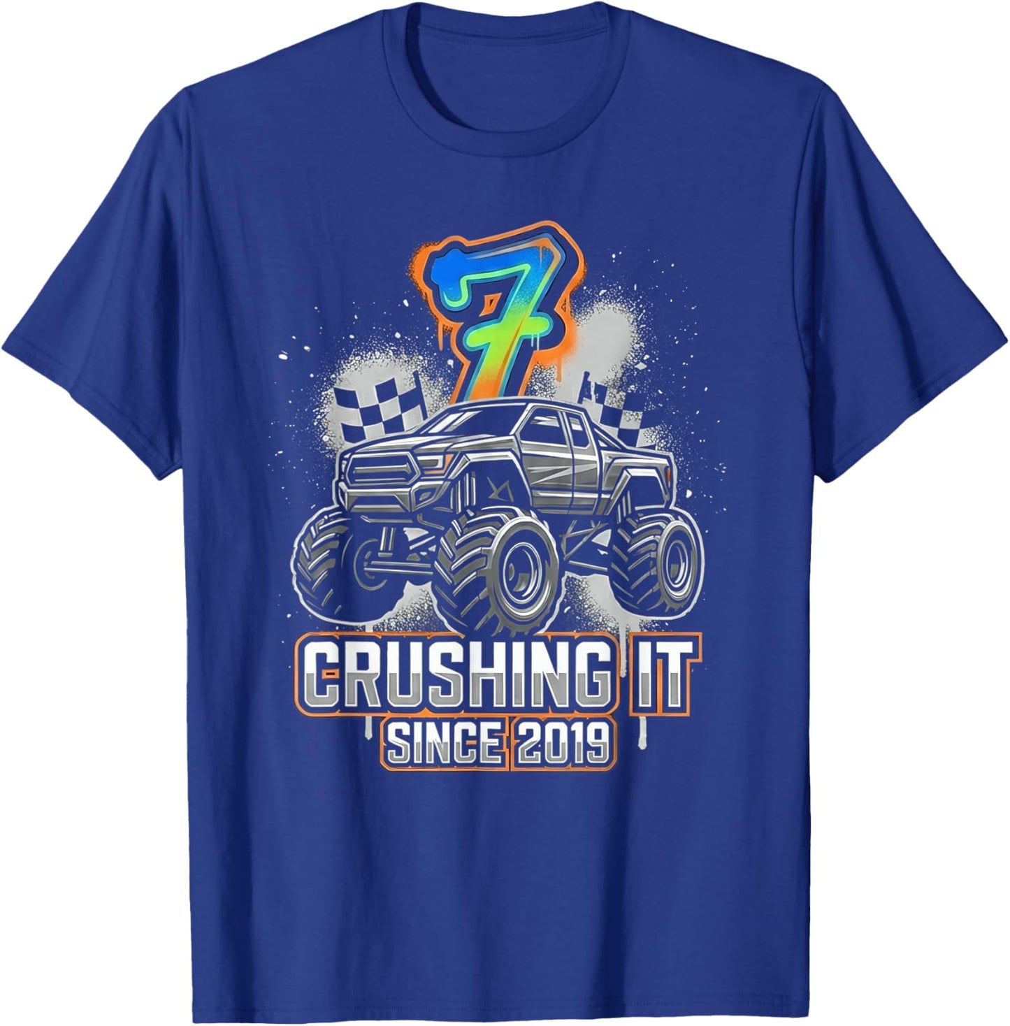 7th Birthday Monster Truck Crushing It Since 2019 T-Shirt - T-Shirt | Royal