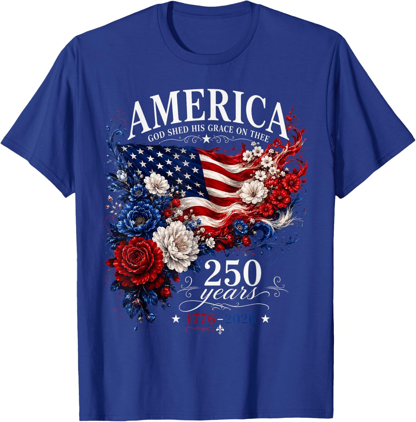 America Flag Floral 250 Years 4th July Girl T-Shirt - T-Shirt | Royal