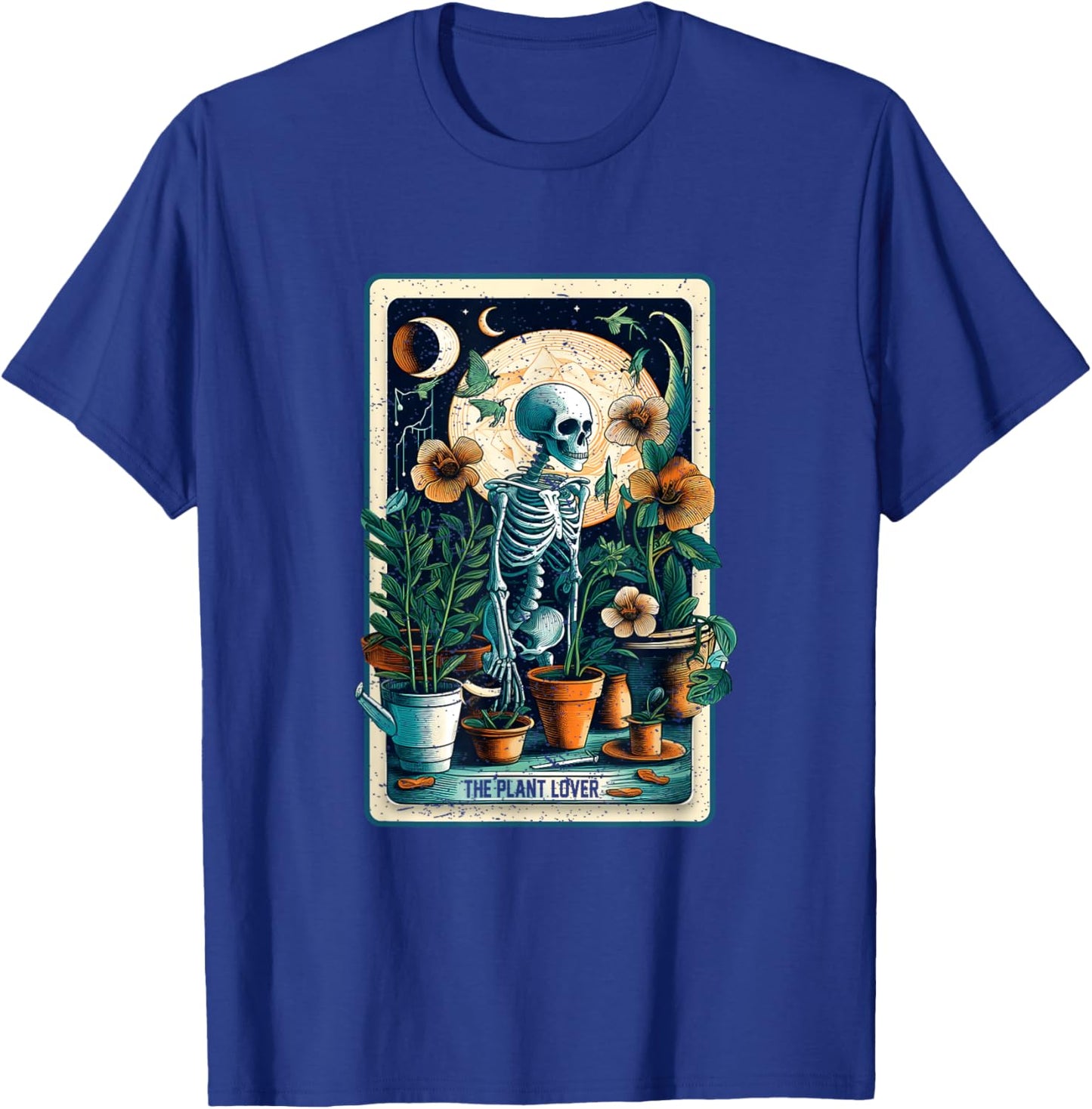 Plant Lover Gardener Tarot Card Halloween Skeleton Moon T-Shirt - T-Shirt | Royal