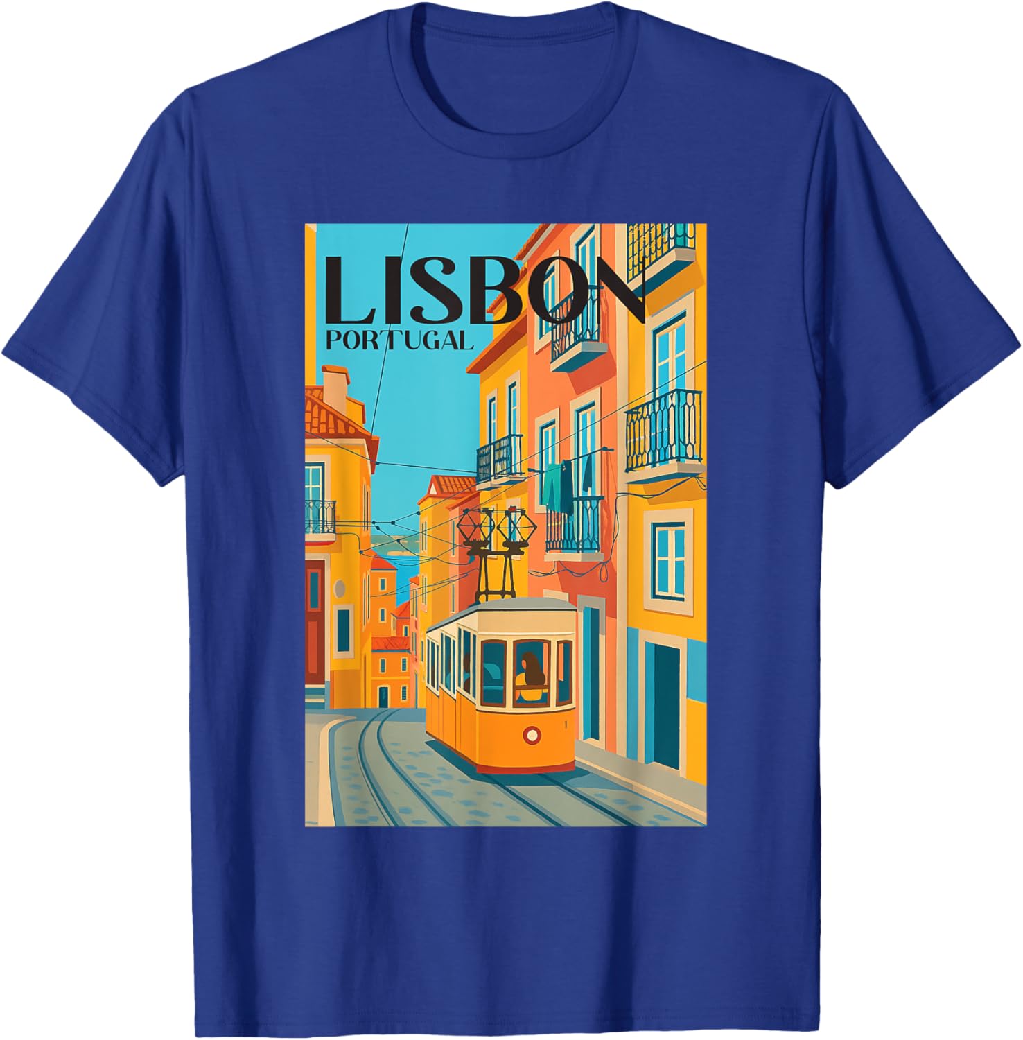 Lisbon Portugal Streetcar Retro Travel Art Vintage Europe T-Shirt - T-Shirt | Royal