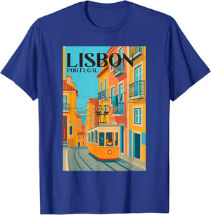 Lisbon Portugal Streetcar Retro Travel Art Vintage Europe T-Shirt - T-Shirt | Royal