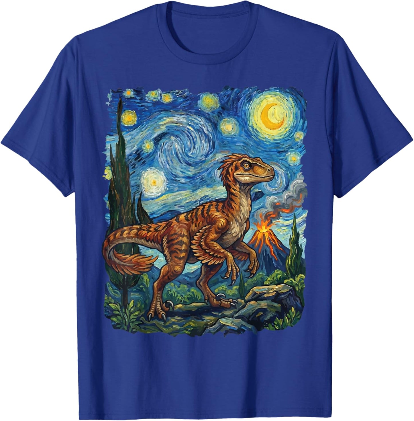 Velociraptor Starry Night T-Shirt - T-Shirt | Royal