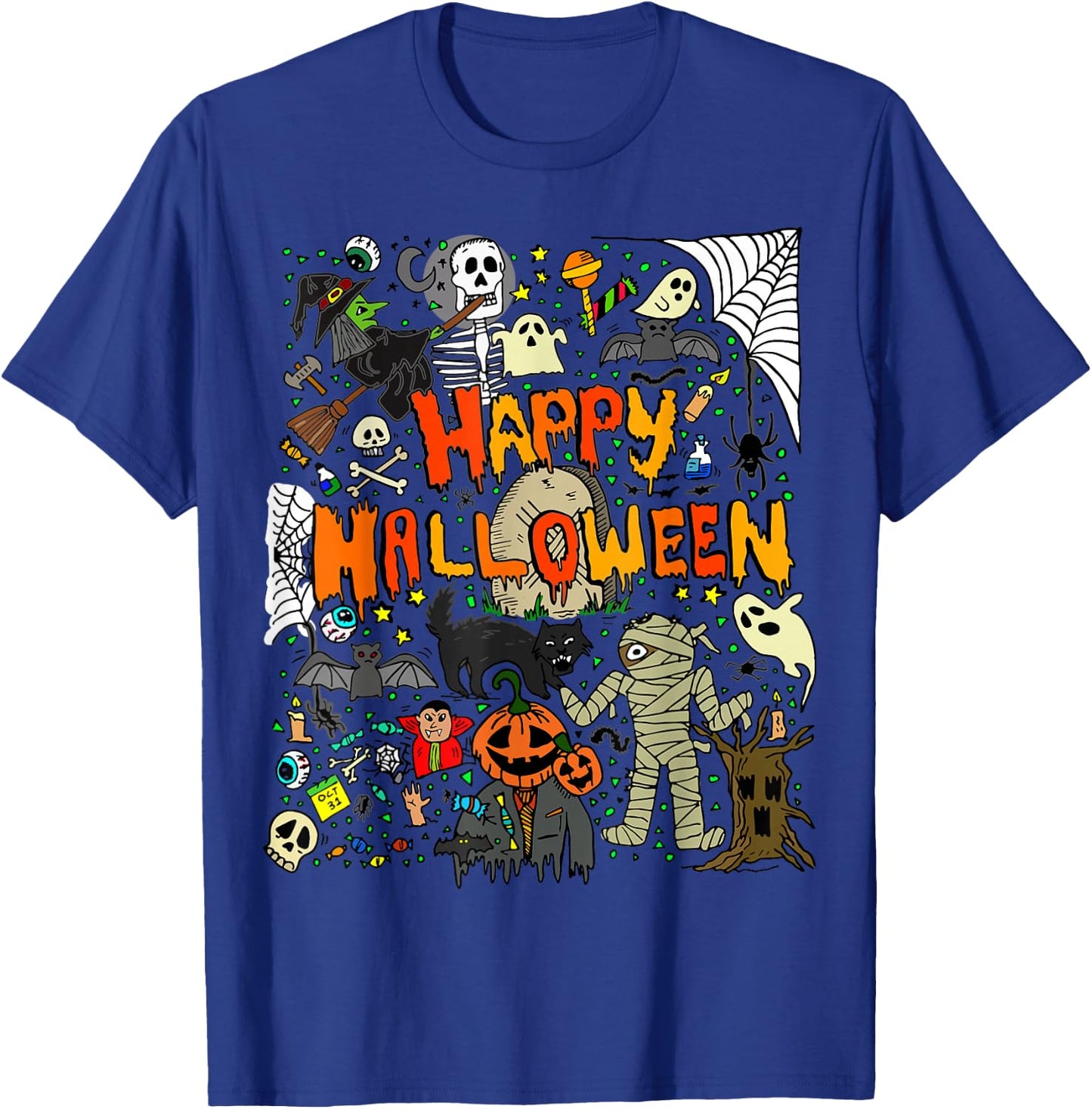Happy Halloween Scary Retro Boys Girls Kids T-Shirt - T-Shirt | Royal
