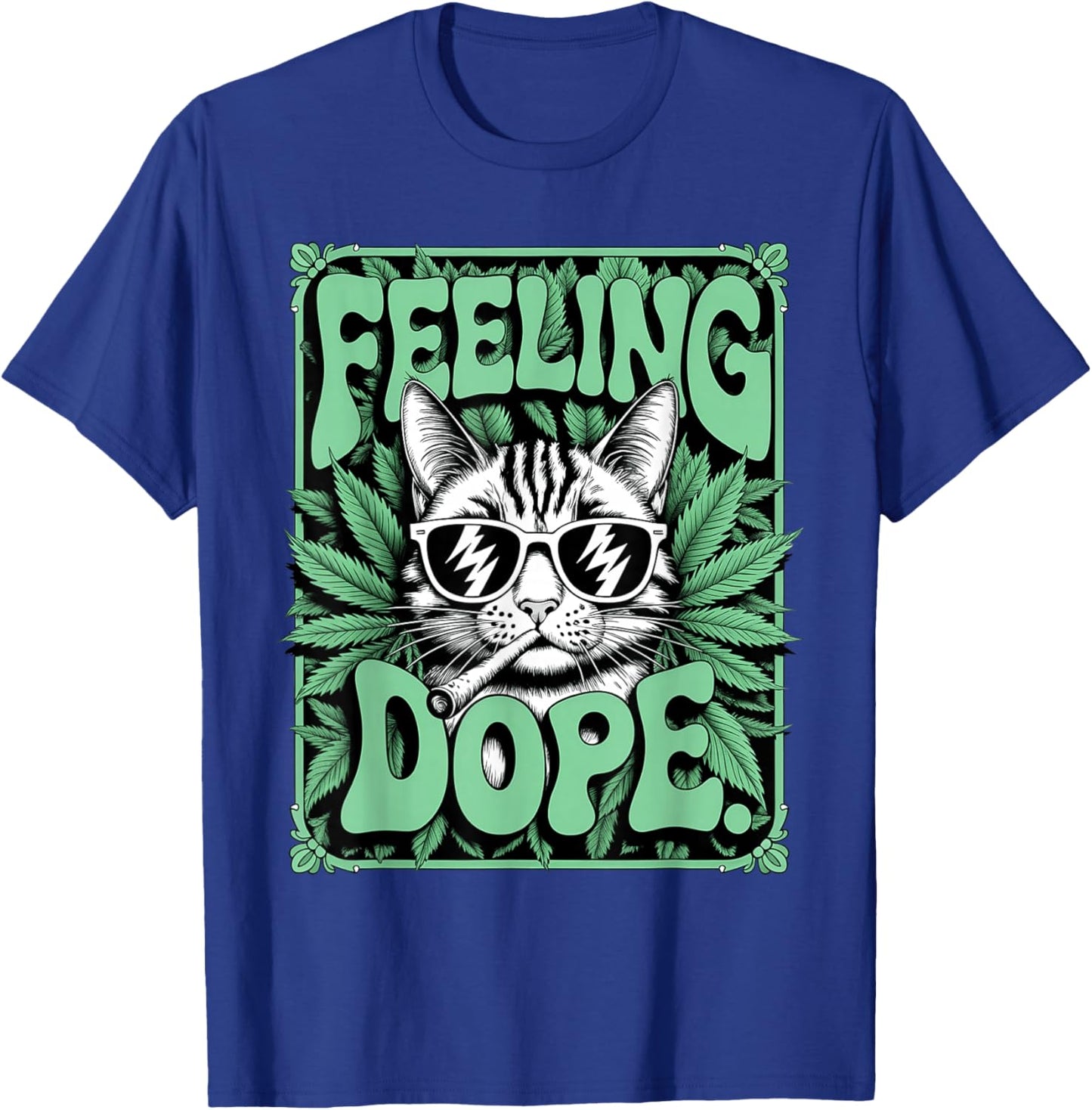 Feeling Dope Cat Smoking Weed High Cannabis 420 for Stoner T-Shirt - T-Shirt | Royal
