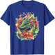Colorful Dragon Surrounded By Flowers T-Shirt - T-Shirt | Royal