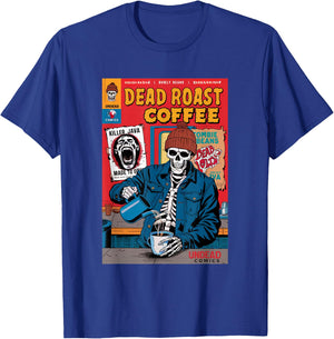 Dead Roast Coffee Comic Book Cover Style Skeleton Barista T-Shirt - T-Shirt | Royal
