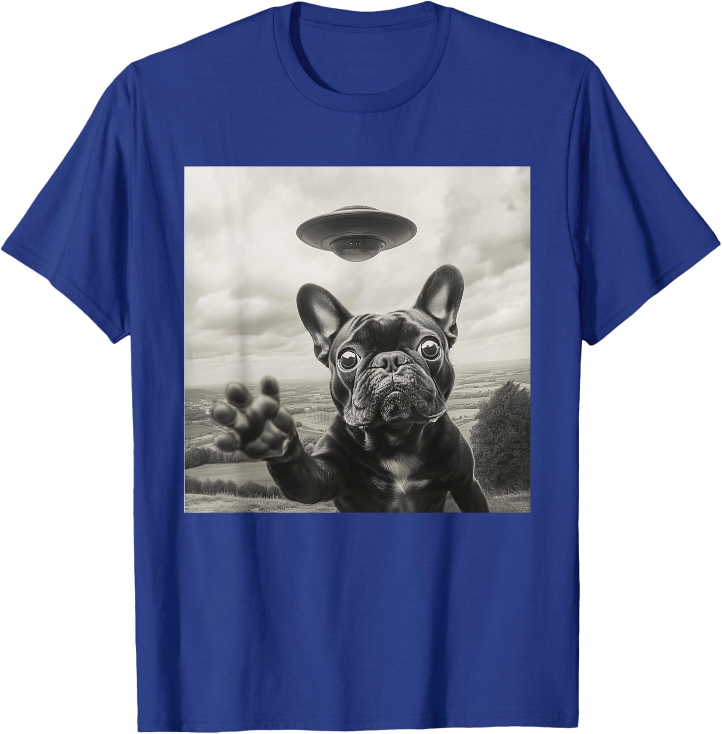 Funny French Bulldog Selfie Alien UFO Graphic Gift Men Women T-Shirt - T-Shirt | Royal