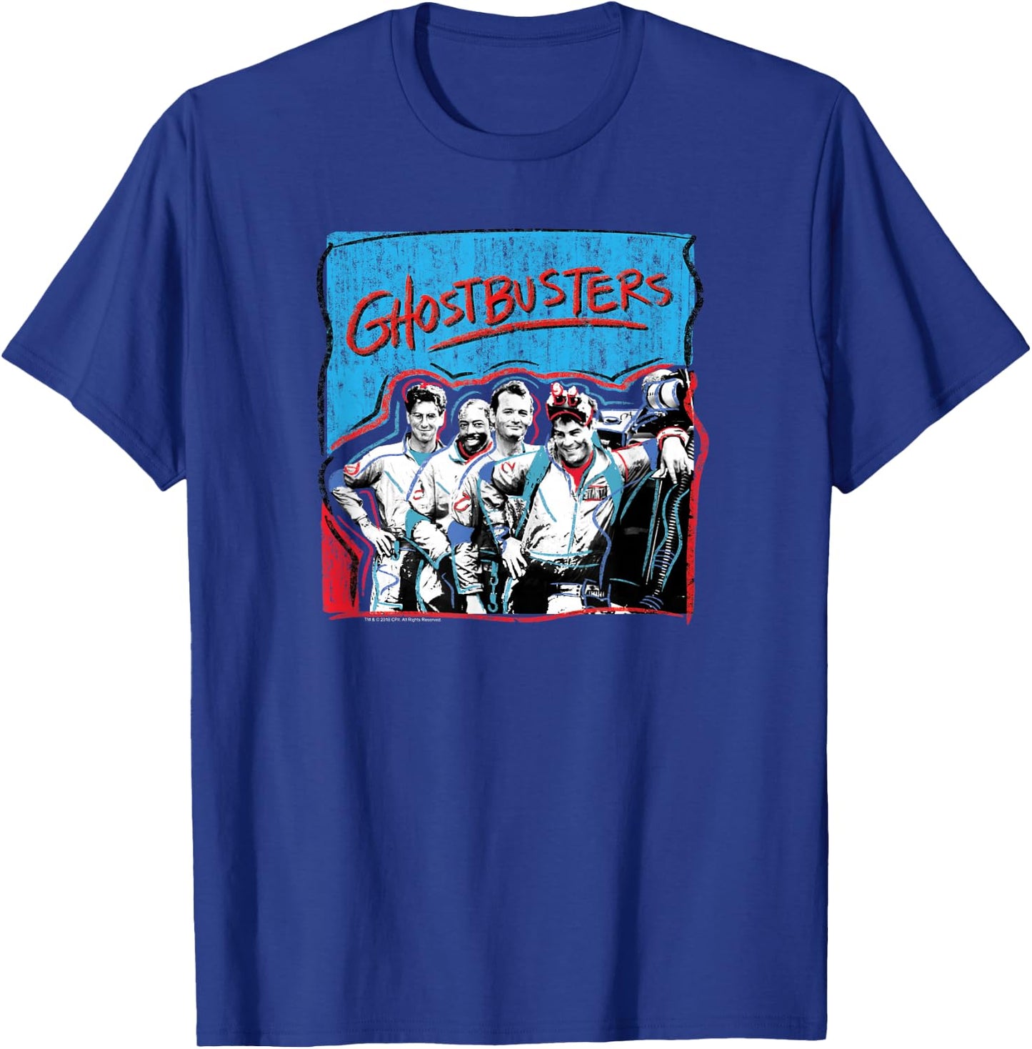 Ghostbusters Graffiti Blue & Red Cast Photo Retro Movie T-Shirt - T-Shirt | Royal