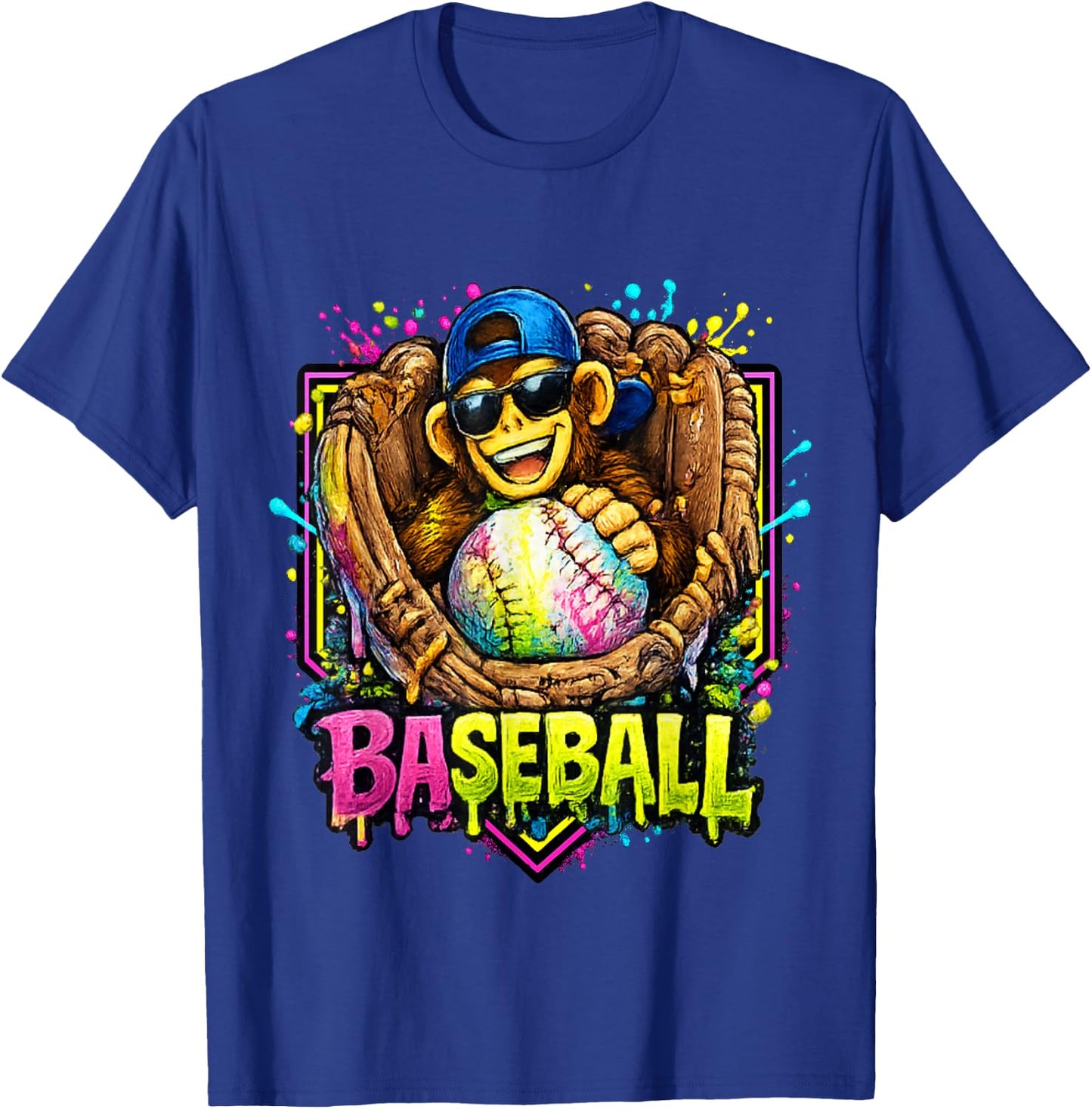 Monkey Funny Animals Baseball Ice Cream Drip Cool T-Shirt - T-Shirt | Royal