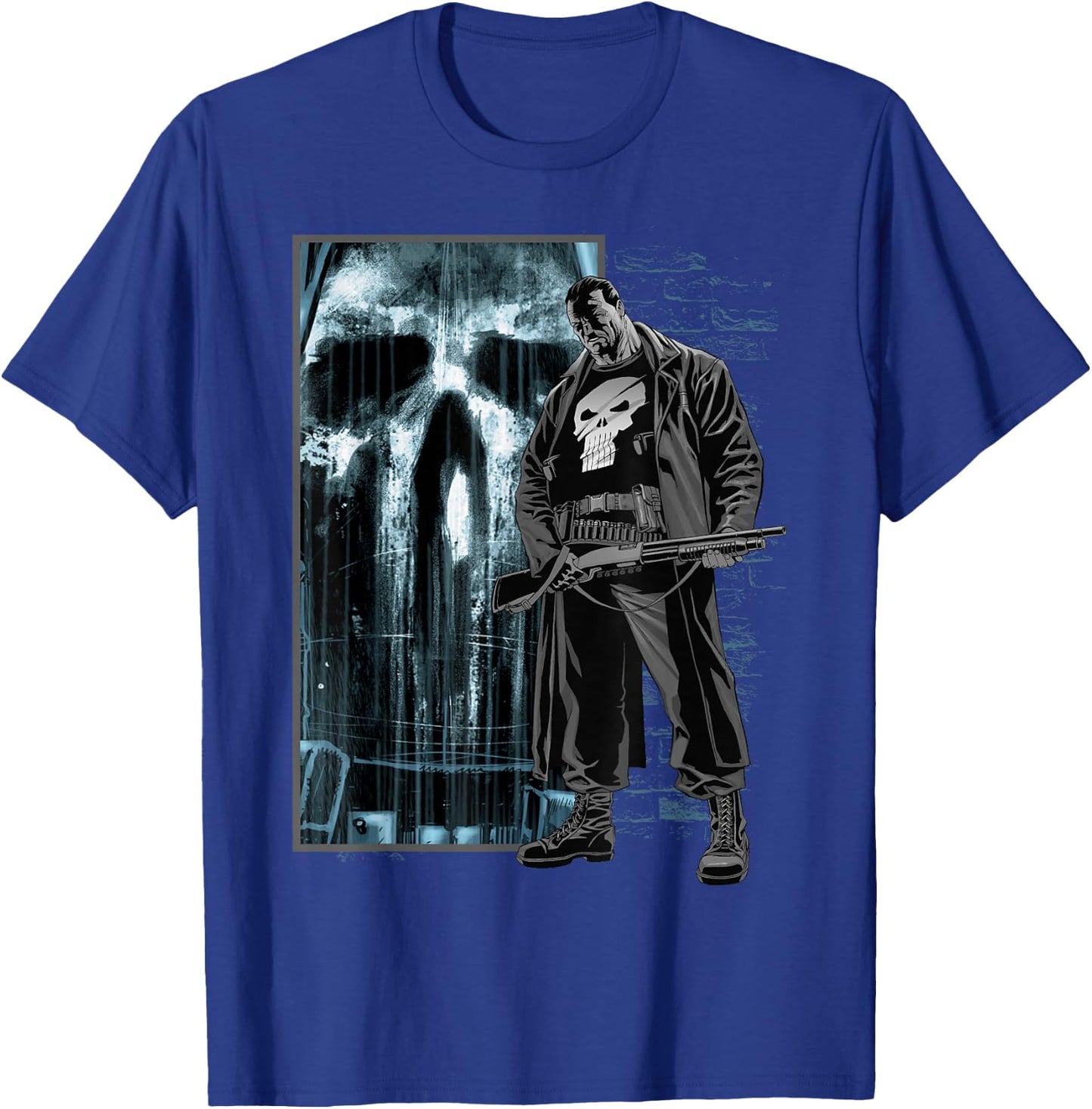 Marvel Comics Retro Classic The Punisher Bullet Storm Skull T-Shirt - T-Shirt | Royal