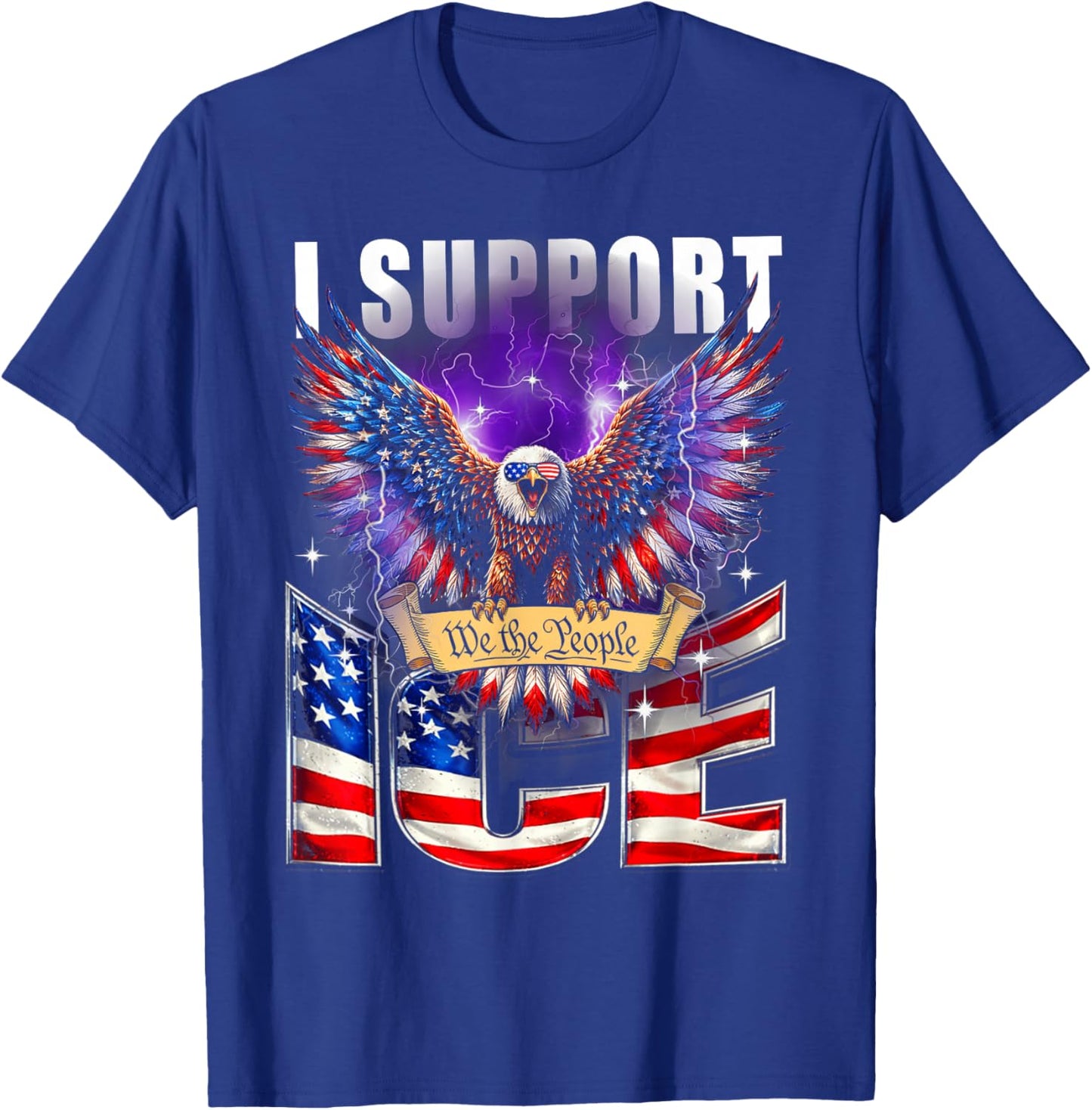 I Support ICE Vintage US Flag Patriotic T-Shirt - T-Shirt | Royal
