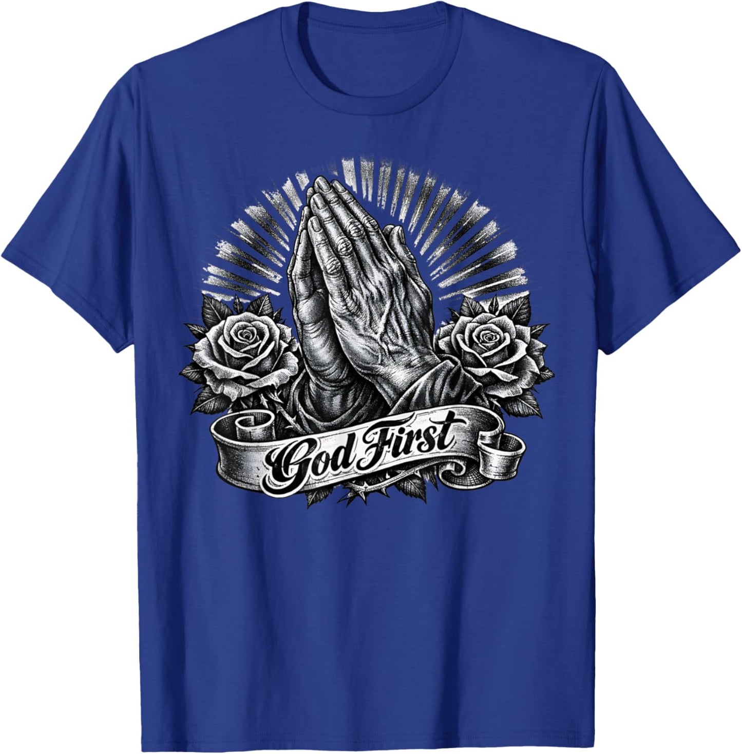 God First Praying Hands Chicano Art Spanish Christian Faith T-Shirt - T-Shirt | Royal