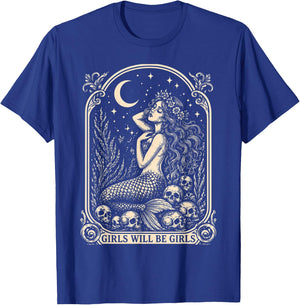 Vintage Mermaid Siren Girl Will Be Girls 4th of July T-Shirt - T-Shirt | Royal