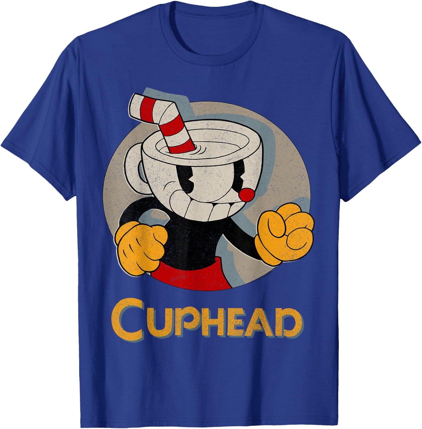 Cuphead Circle Shadow Profile Vintage T-Shirt - T-Shirt | Royal