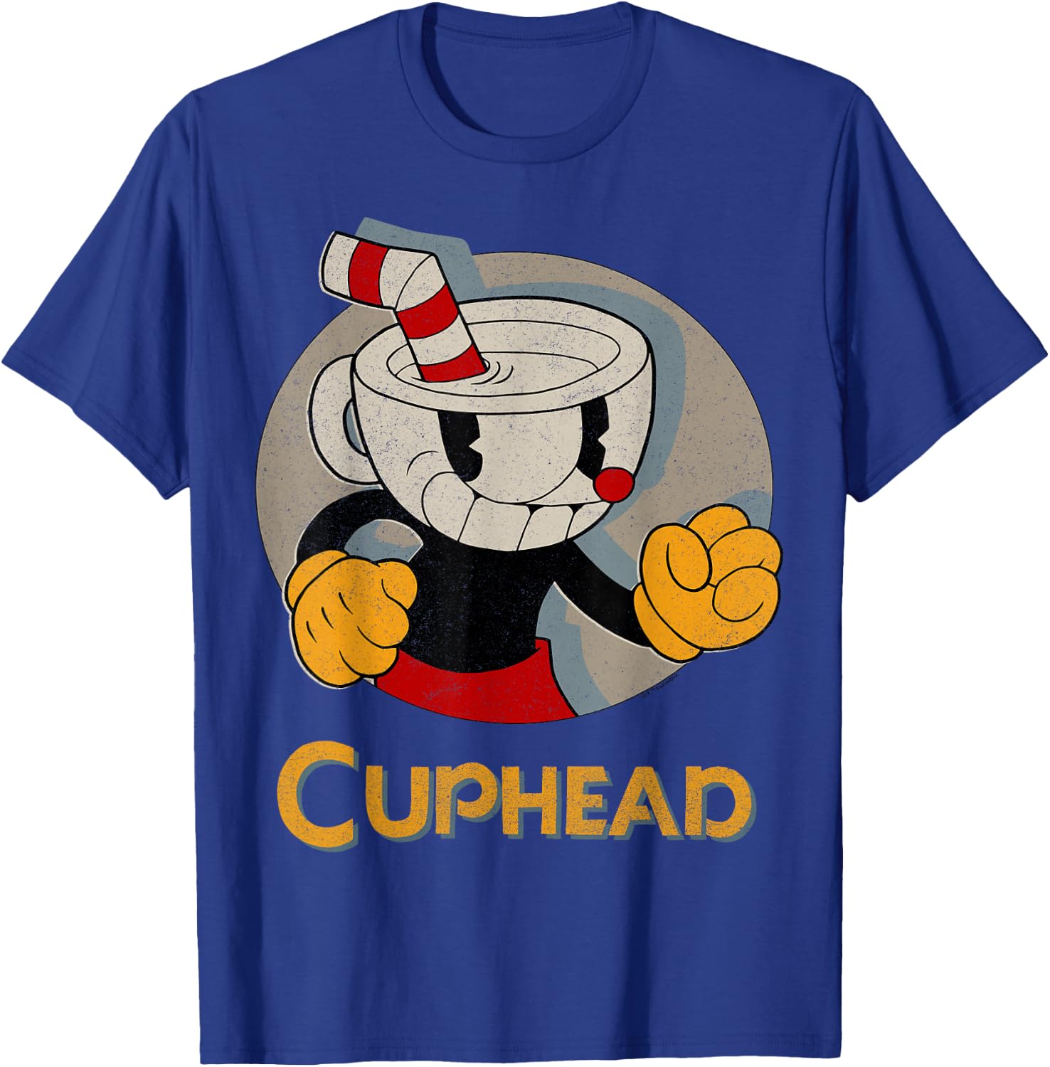 Cuphead Circle Shadow Profile Vintage T-Shirt - T-Shirt | Royal