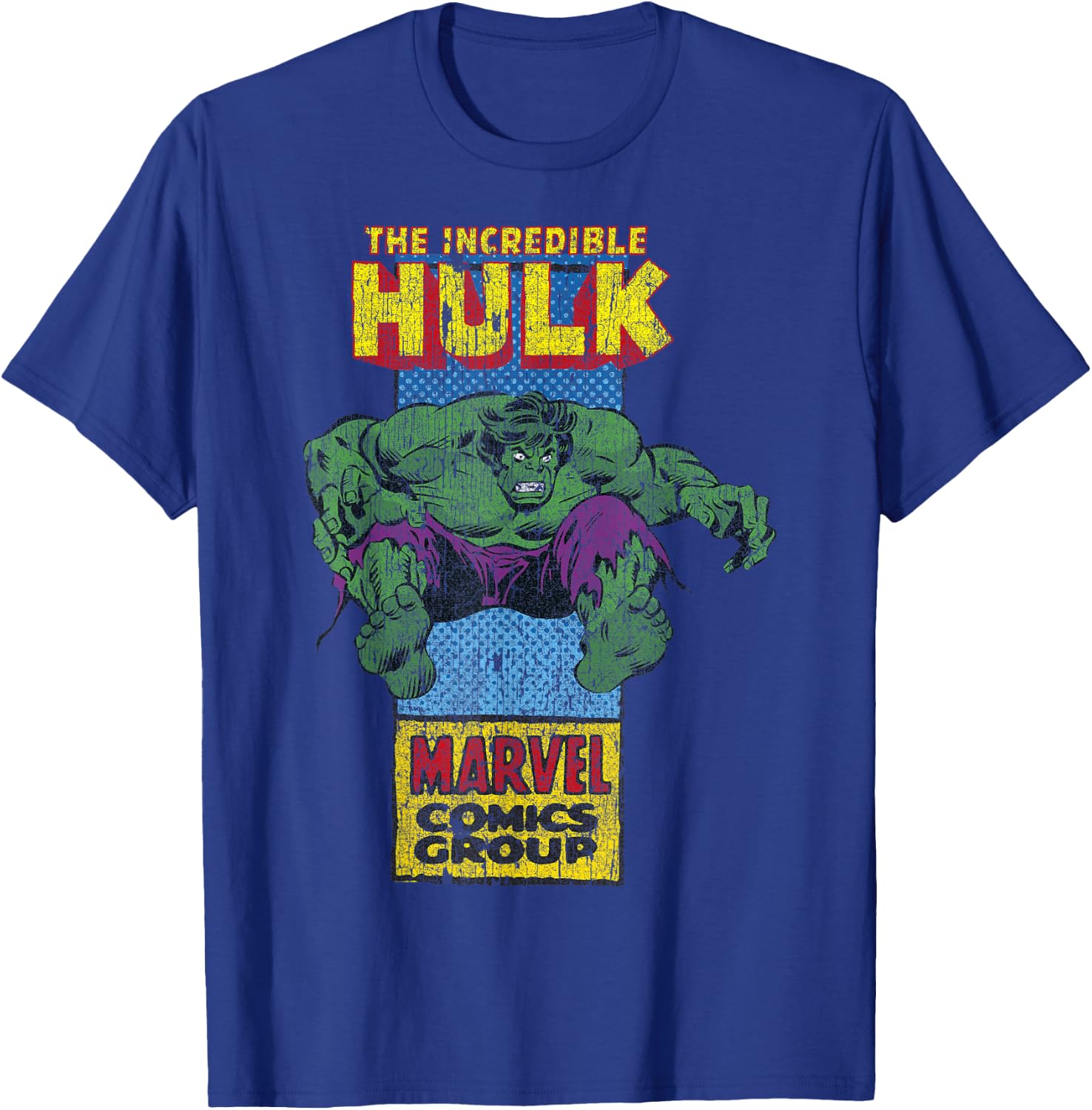 Marvel The Incredible Hulk Retro Comic Side Panel Stamp T-Shirt - T-Shirt | Royal