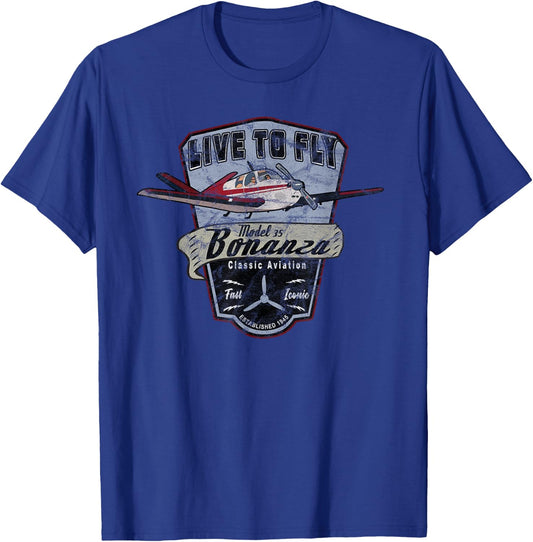 Model 35 Bonanza Airplane "Live to Fly" Vintage T-Shirt - T-Shirt | Royal