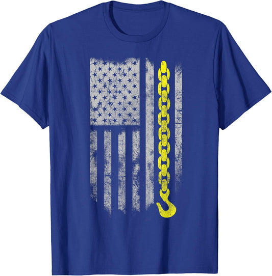Yellow Tow Hook Chain Flag America Tow Truck Driver T-Shirt - T-Shirt | Royal