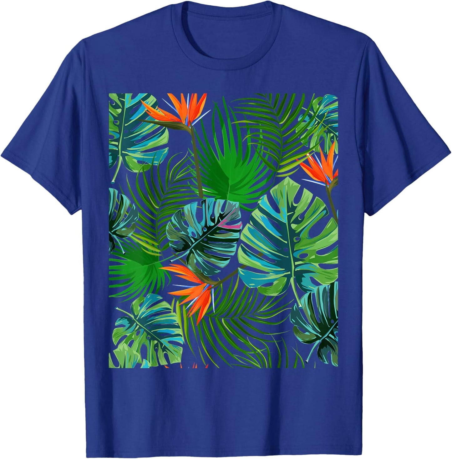 Birds of Paradise Tropical Floral Pattern Printed T-Shirt - T-Shirt | Royal