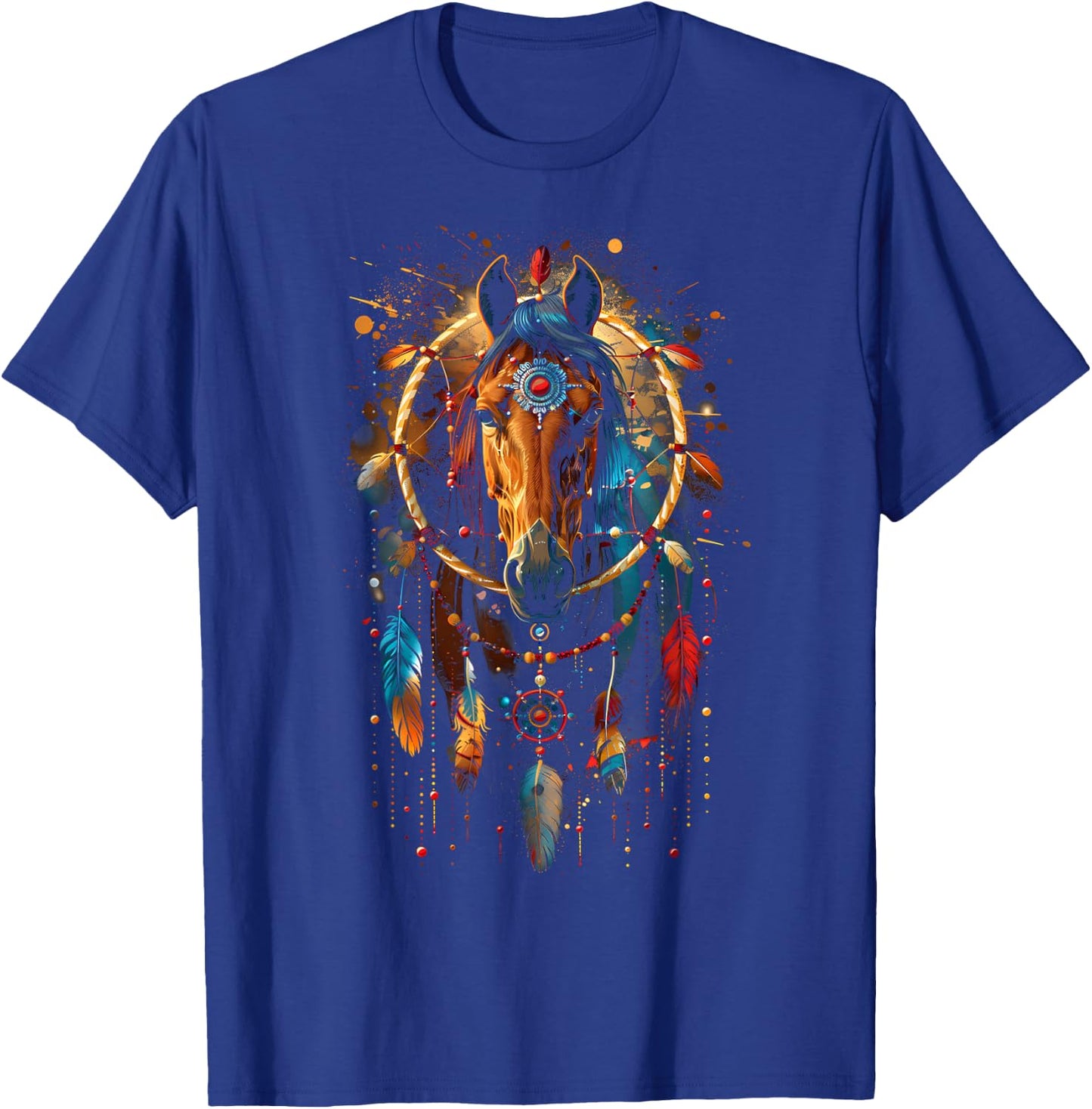 Horse Dreamcatcher Native American Indian Feathers Arts T-Shirt - T-Shirt | Royal