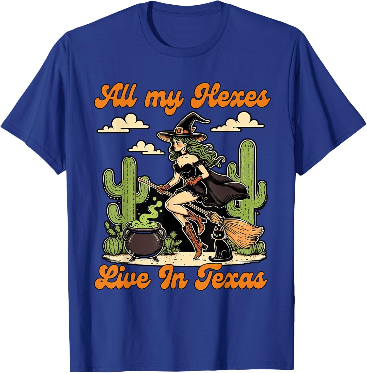 Western Halloween Cowgirl Witch All My Hexes Live In Texas T-Shirt - T-Shirt | Royal