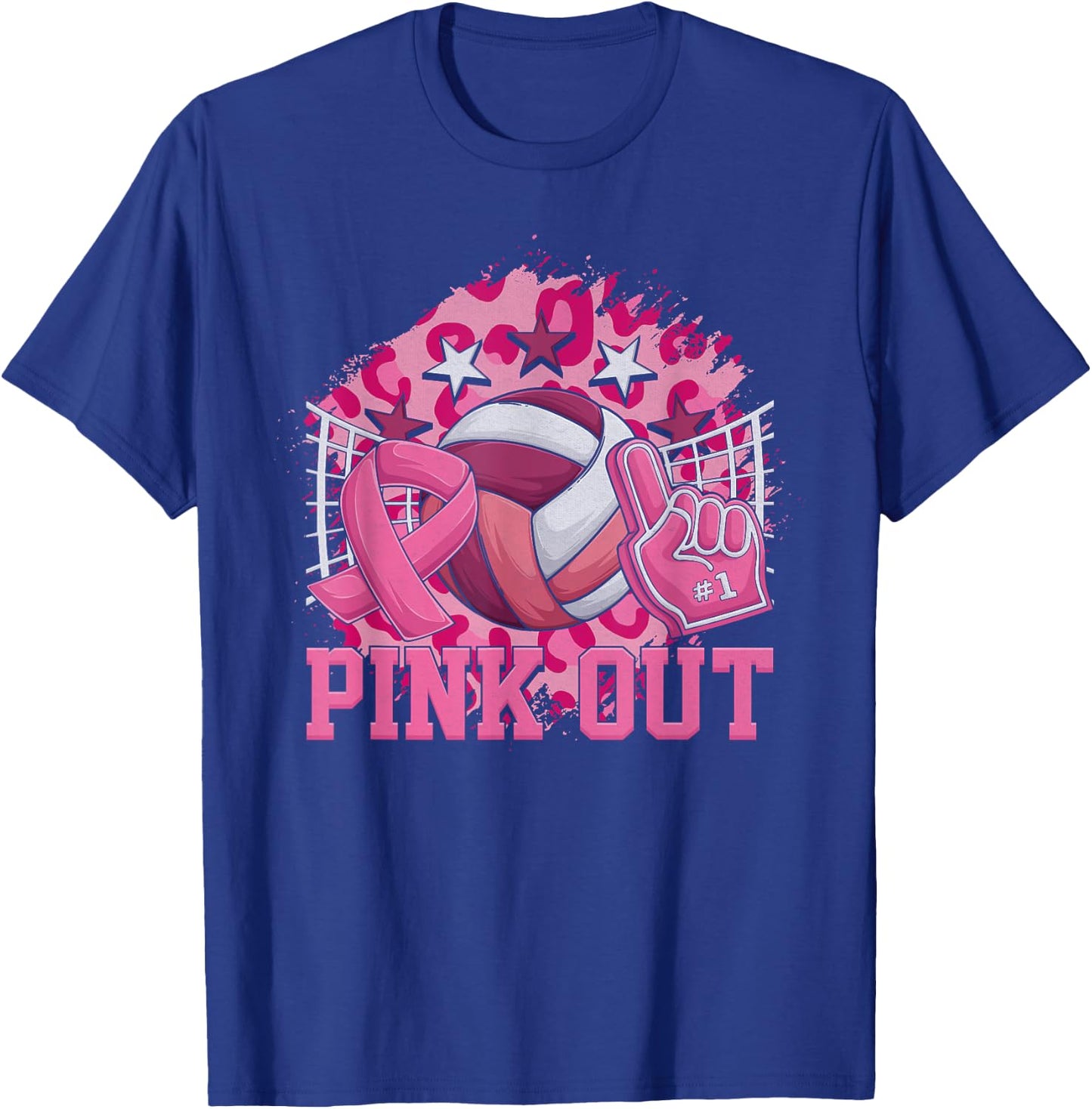 Pink Out Volleyball Pink Ribbon Breast Cancer Awareness T-Shirt - T-Shirt | Royal