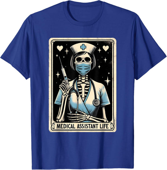 Medical Assistant skeleton Tarot card Halloween Nursing T-Shirt - T-Shirt | Royal