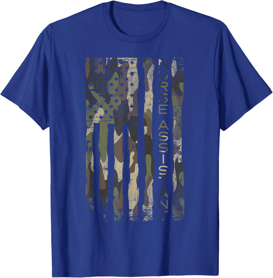 Camouflage CNA NURSING ASSISTANT Patriotic USA Flag T-Shirt - T-Shirt | Royal