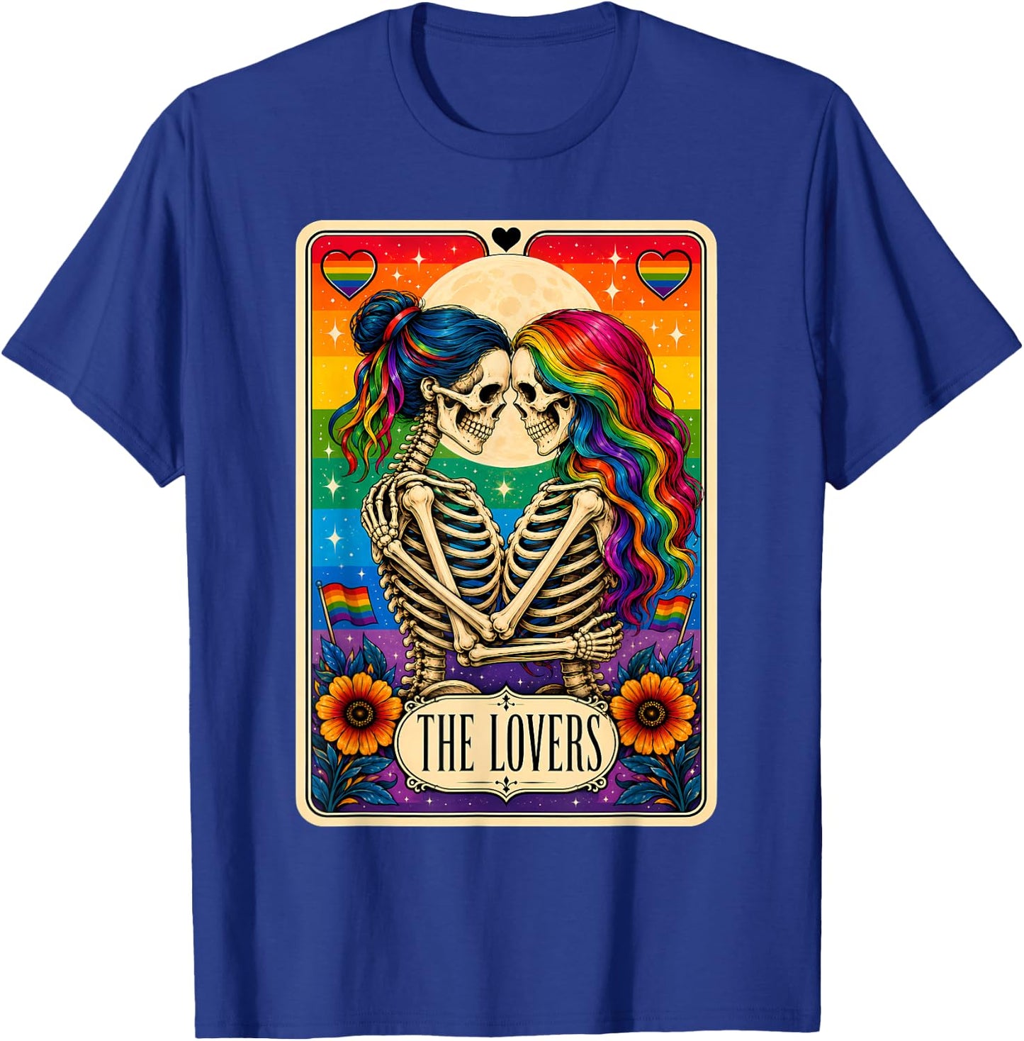 Tarot Card The Lovers Rainbow Kissing Lesbian Skeletons T-Shirt - T-Shirt | Royal