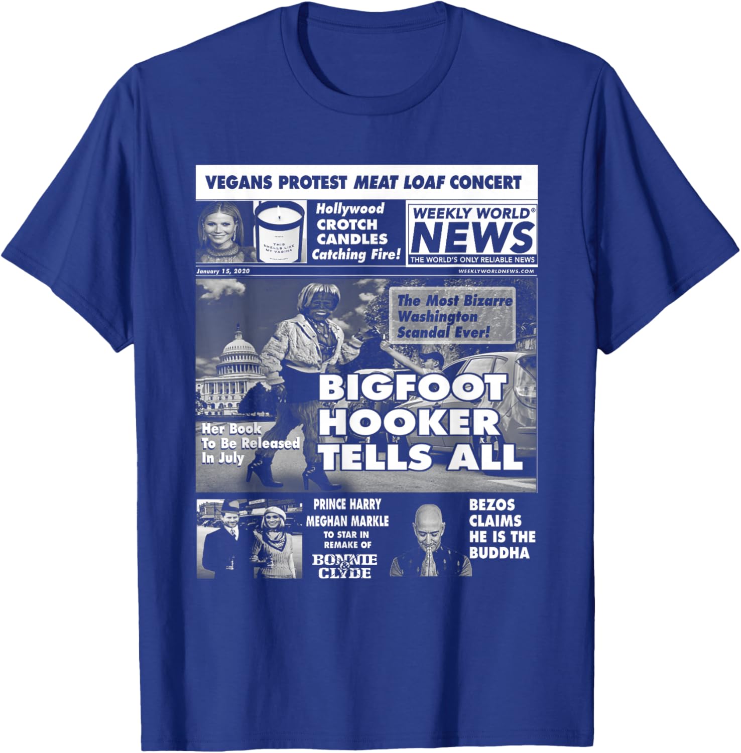 Weekly World News - Bigfoot Hooker Cover T-Shirt - T-Shirt | Royal