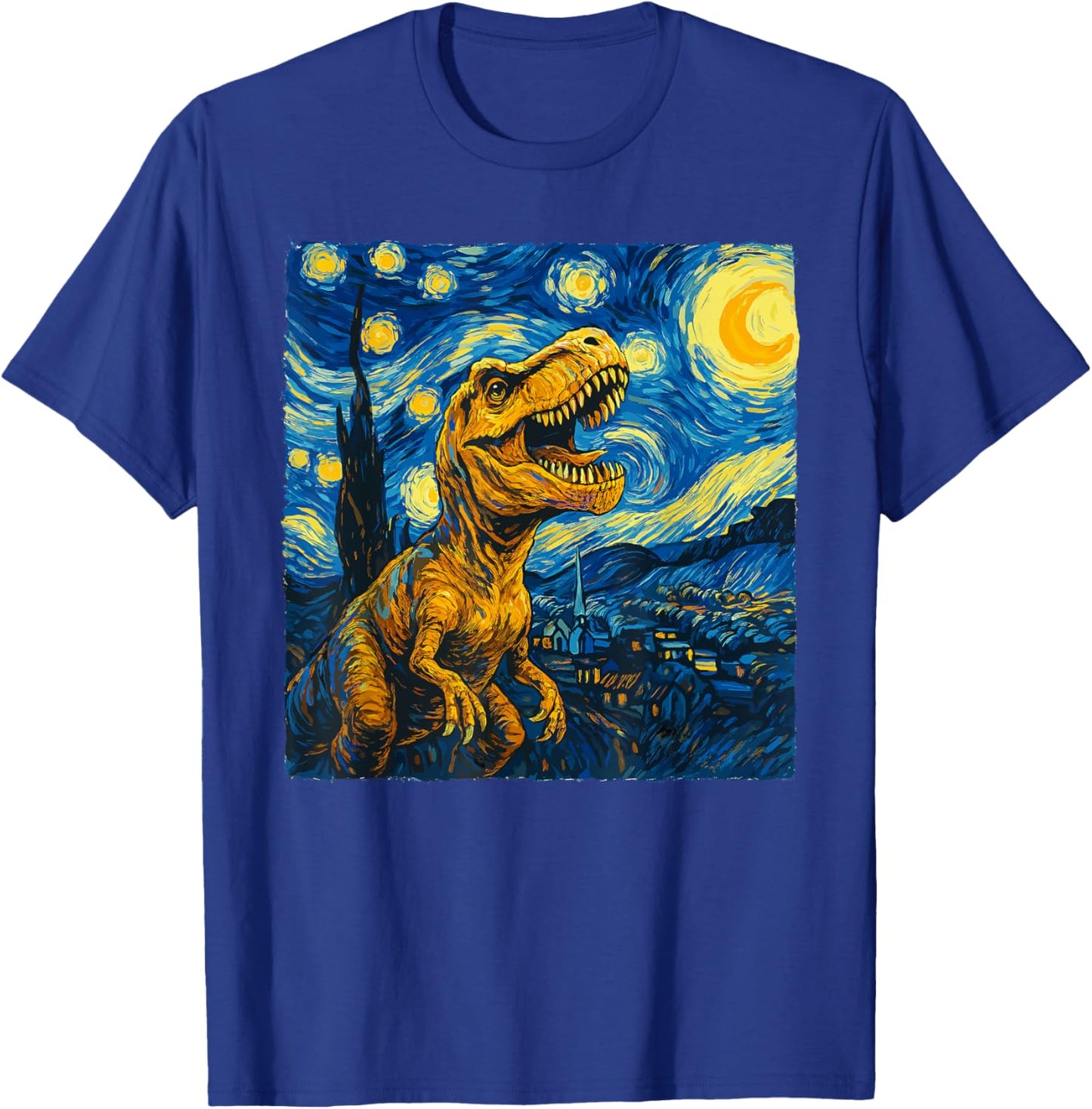 Trex Dinosaur Dino Van Gogh Style - Starry Night Kids T-Shirt - T-Shirt | Royal