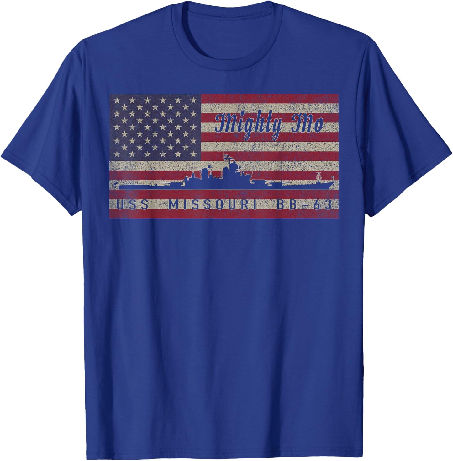 USS Missouri BB-63 Battleship Ship American Flag T-Shirt - T-Shirt | Royal