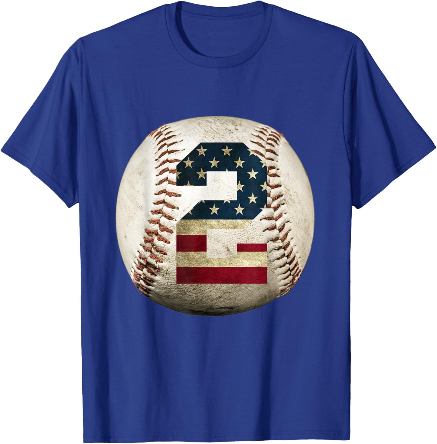 Baseball number 2 with American USA flag T-Shirt - T-Shirt | Royal