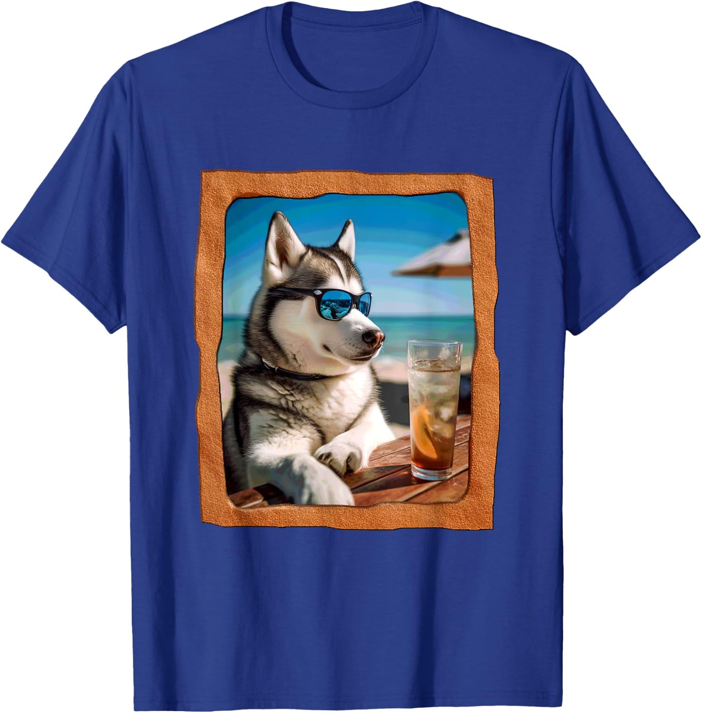 Husky with Sunglasses Enjoying Beach Time T-Shirt - T-Shirt | Royal