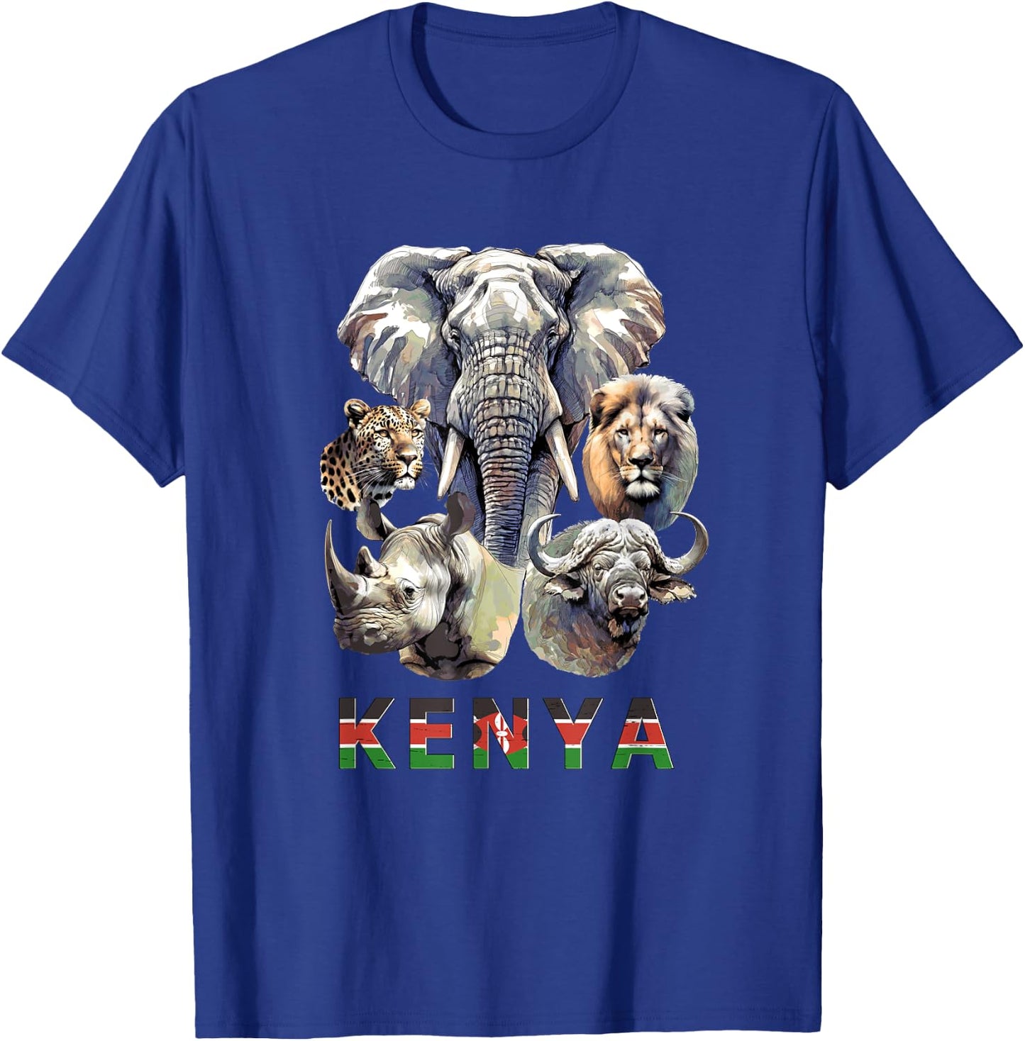 Kenya Big-Five Wildlife Watercolor for Safari Fans T-Shirt - T-Shirt | Royal