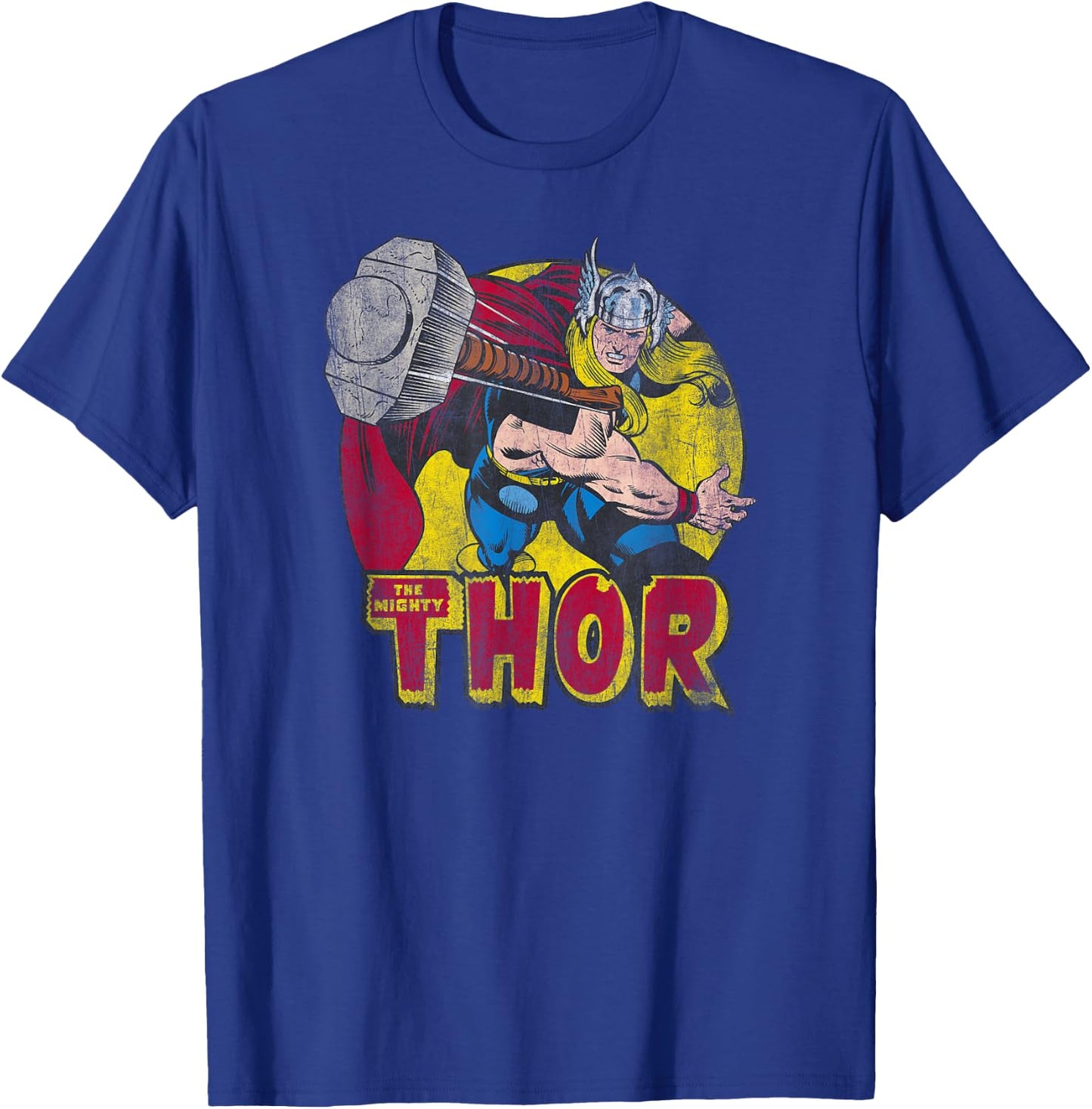 Marvel Mighty Thor Hammer Throw Vintage Graphic C1 T-Shirt - T-Shirt | Royal