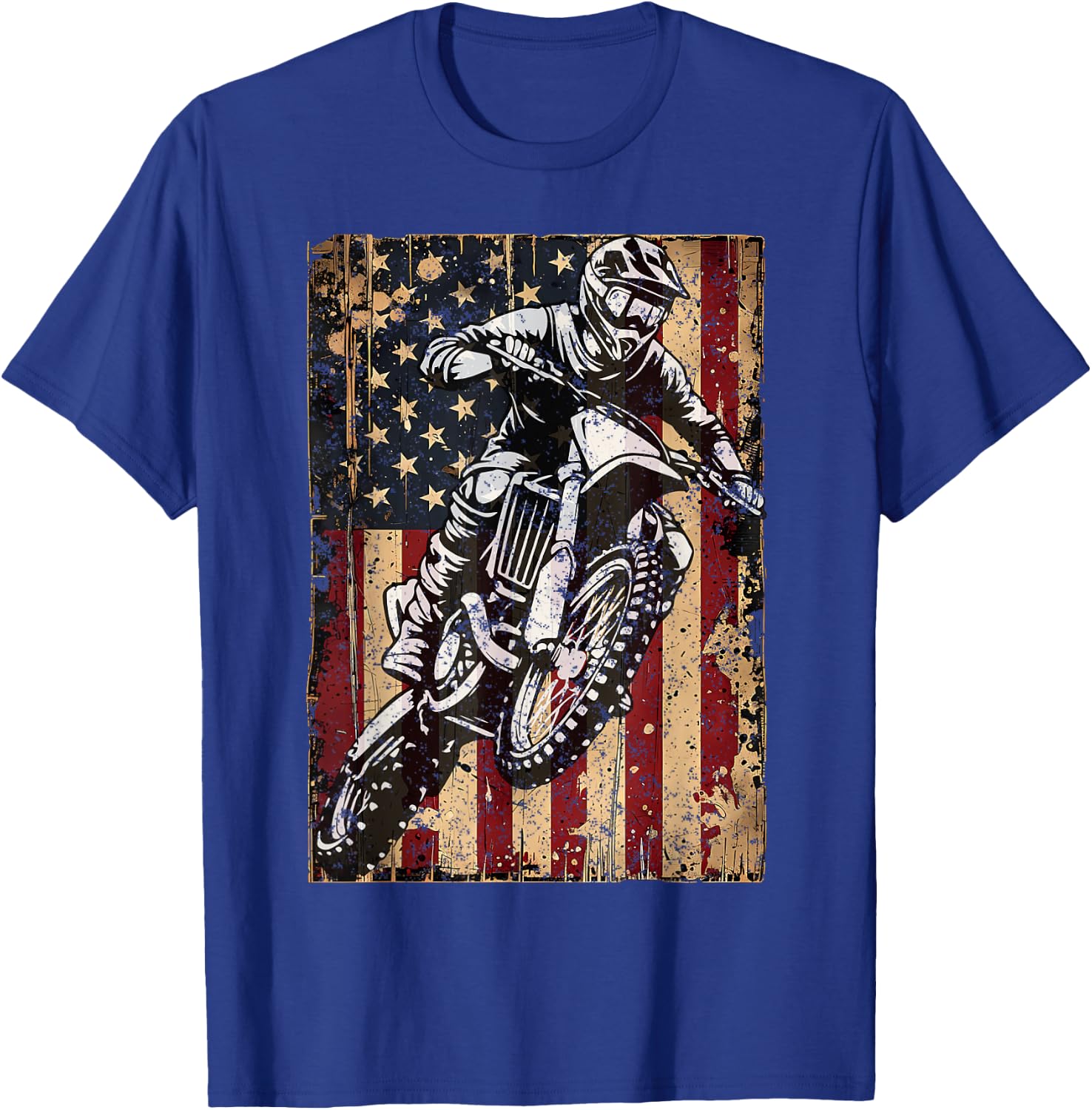 Dirt Bike USA Flag Vintage Motocross Riders Freestyle T-Shirt - T-Shirt | Royal