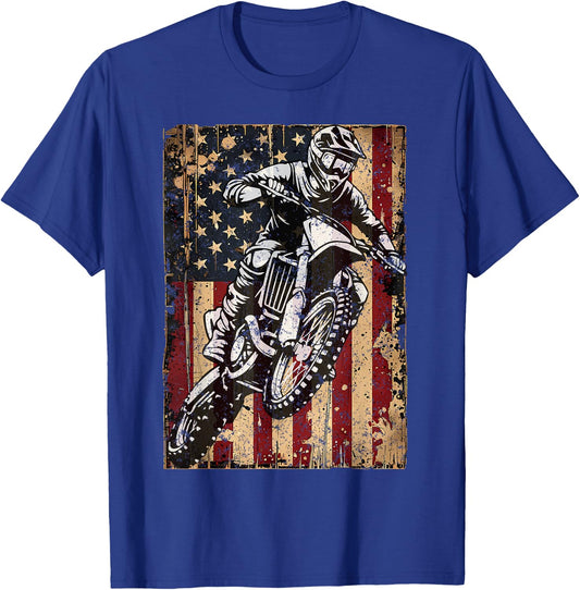 Dirt Bike USA Flag Vintage Motocross Riders Freestyle T-Shirt - T-Shirt | Royal