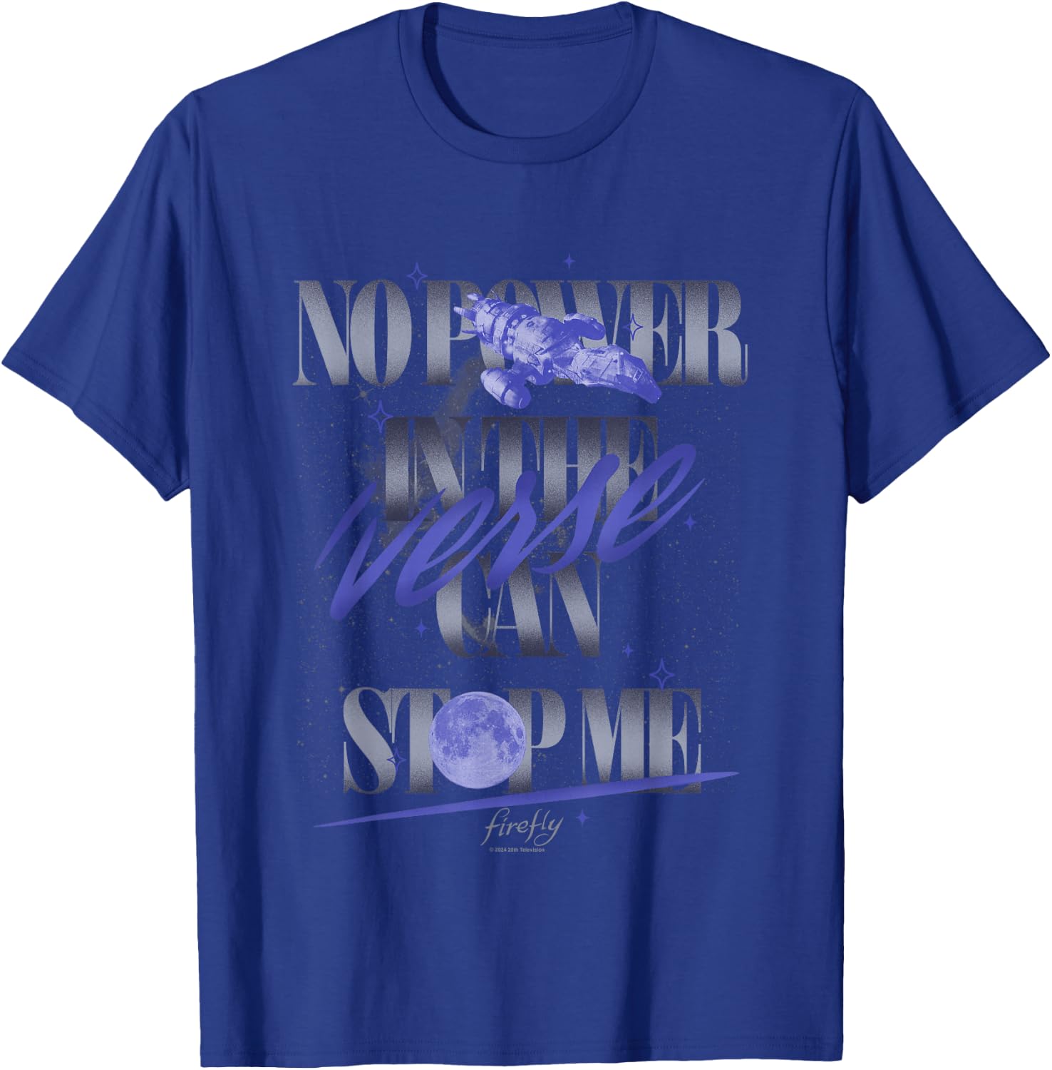 Firefly No Power In The Verse Can Stop Me Retro Text Logo T-Shirt - T-Shirt | Royal