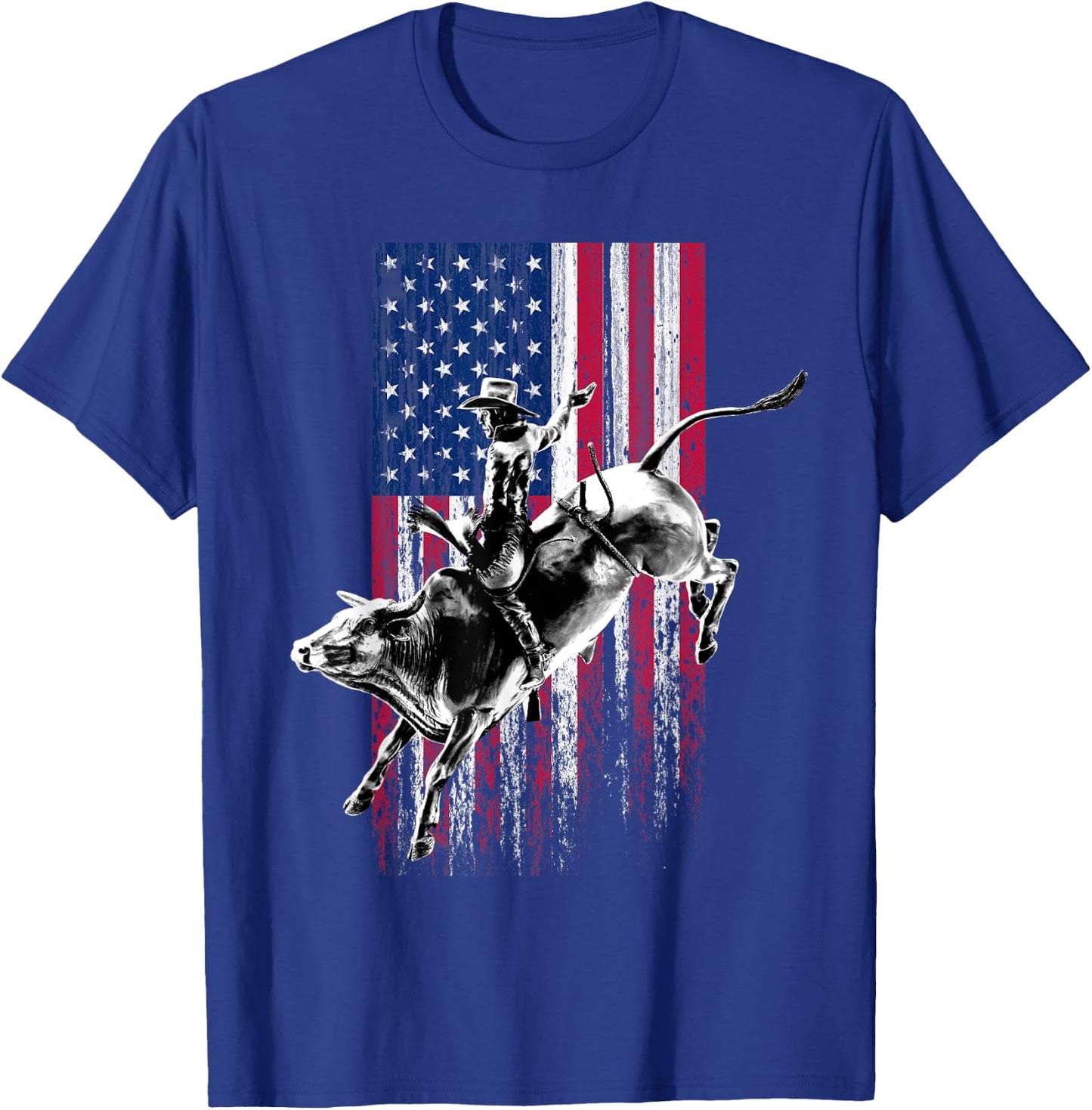 Rodeo Bull Rider Patriotic American Flag for Cowboys T-Shirt - T-Shirt | Royal