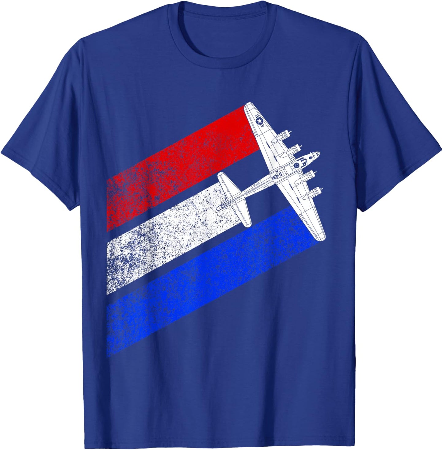 Vintage WW2 B-17 Flying Fortress Schematic American Flag T-Shirt - T-Shirt | Royal