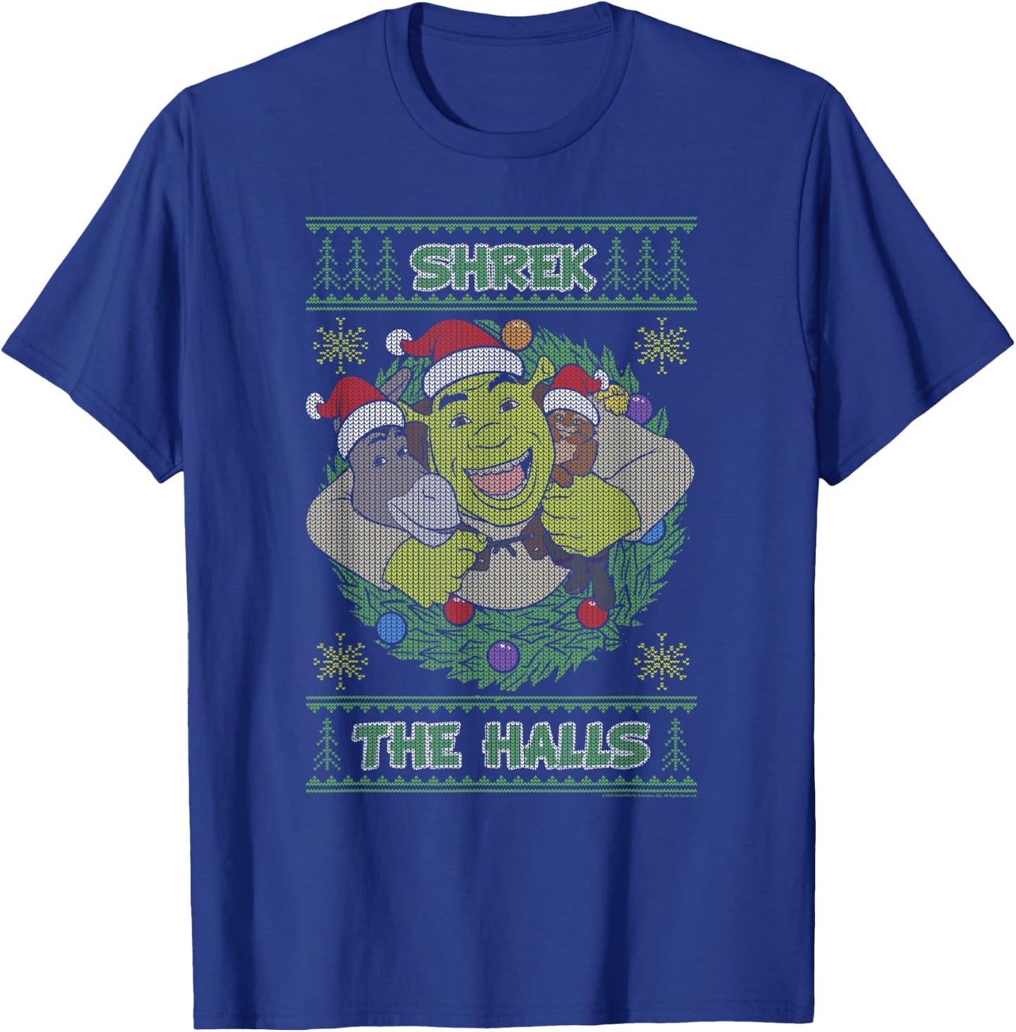Shrek The Halls Holiday Text Pattern T-Shirt - T-Shirt | Royal