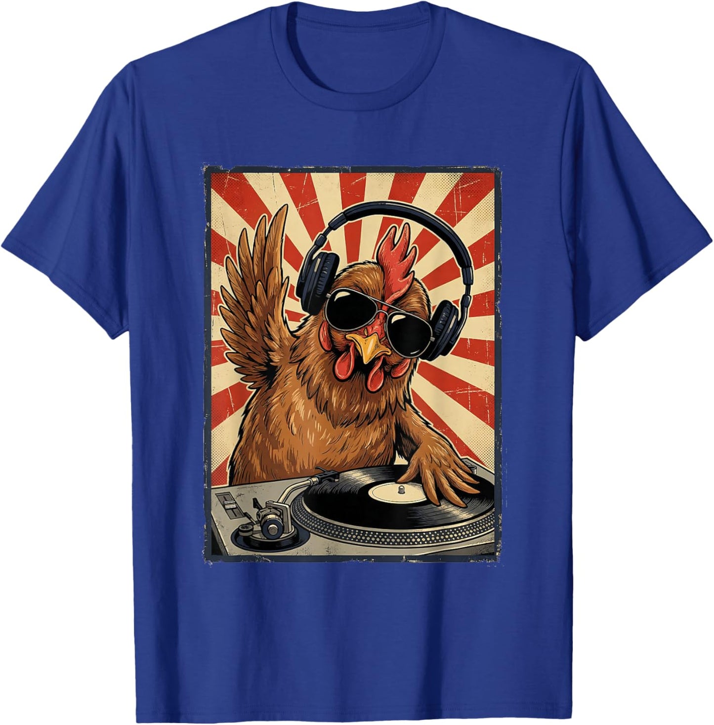 Cool Retro Chicken DJ Funny Rooster Music Men Women Kids T-Shirt - T-Shirt | Royal